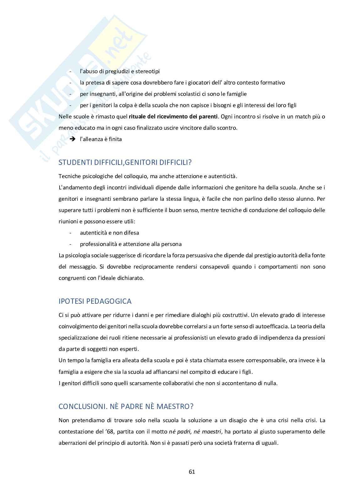Riassunto esame pedagogia della scuola, prof. Mariani, libro cosigliato Insegnare, Mariani Pag. 61