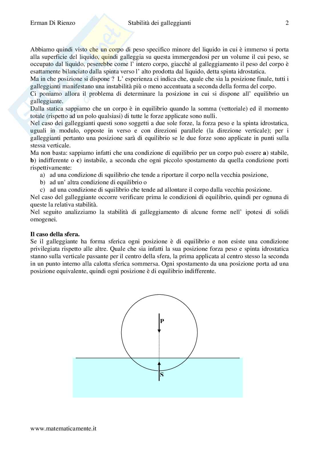 Stabilità  dei galleggianti Pag. 2