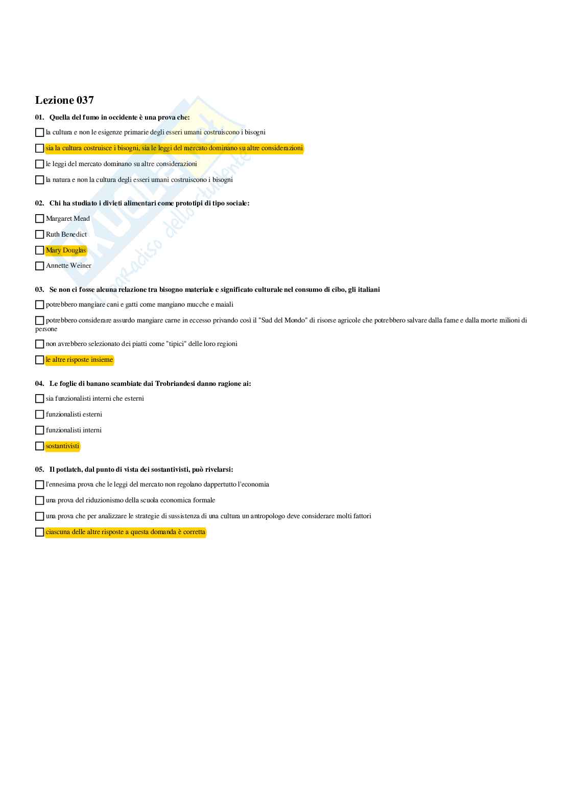 Paniere completo di Antropologia e antropologia della moda (2025) - Risposte multiple  Pag. 46