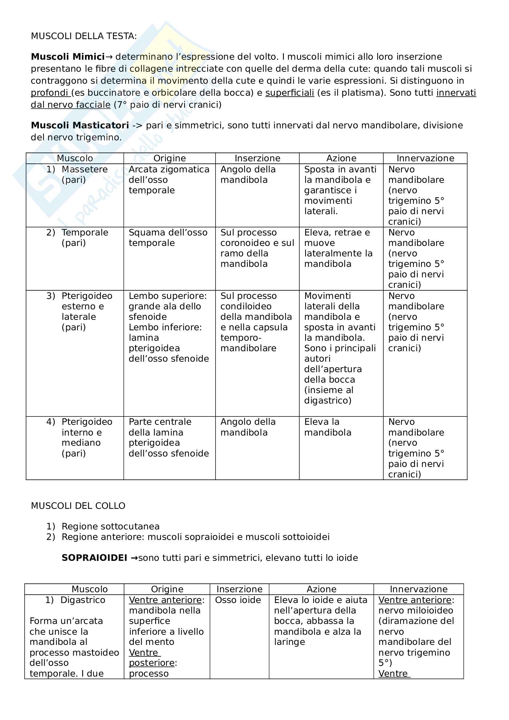 Muscoli della testa, della laringe e del collo Pag. 1