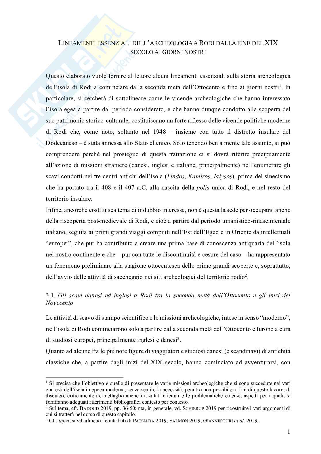 Archeologia a Rodi dalla fine del XIX secolo Pag. 1