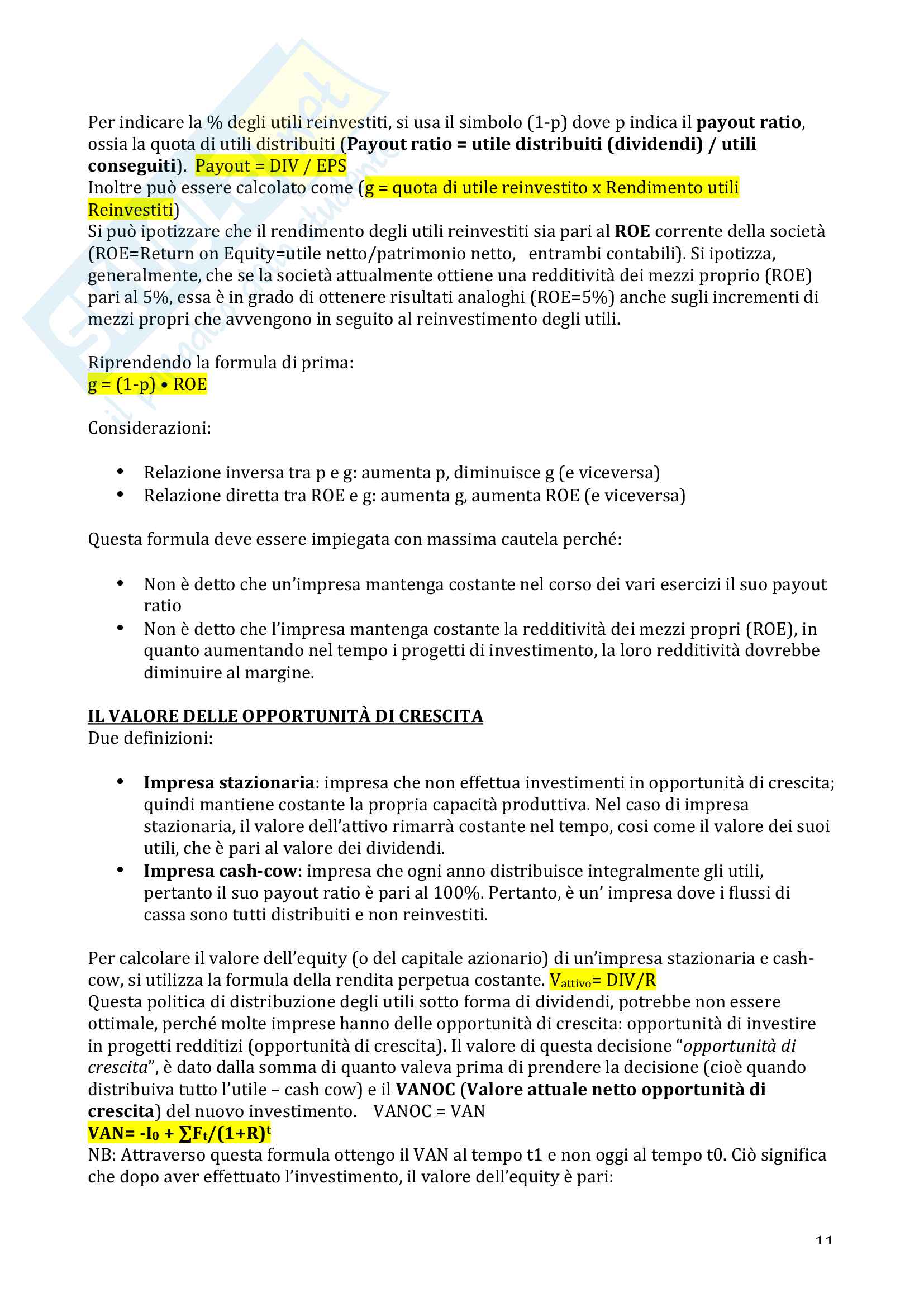 Finanza aziendale Pag. 11