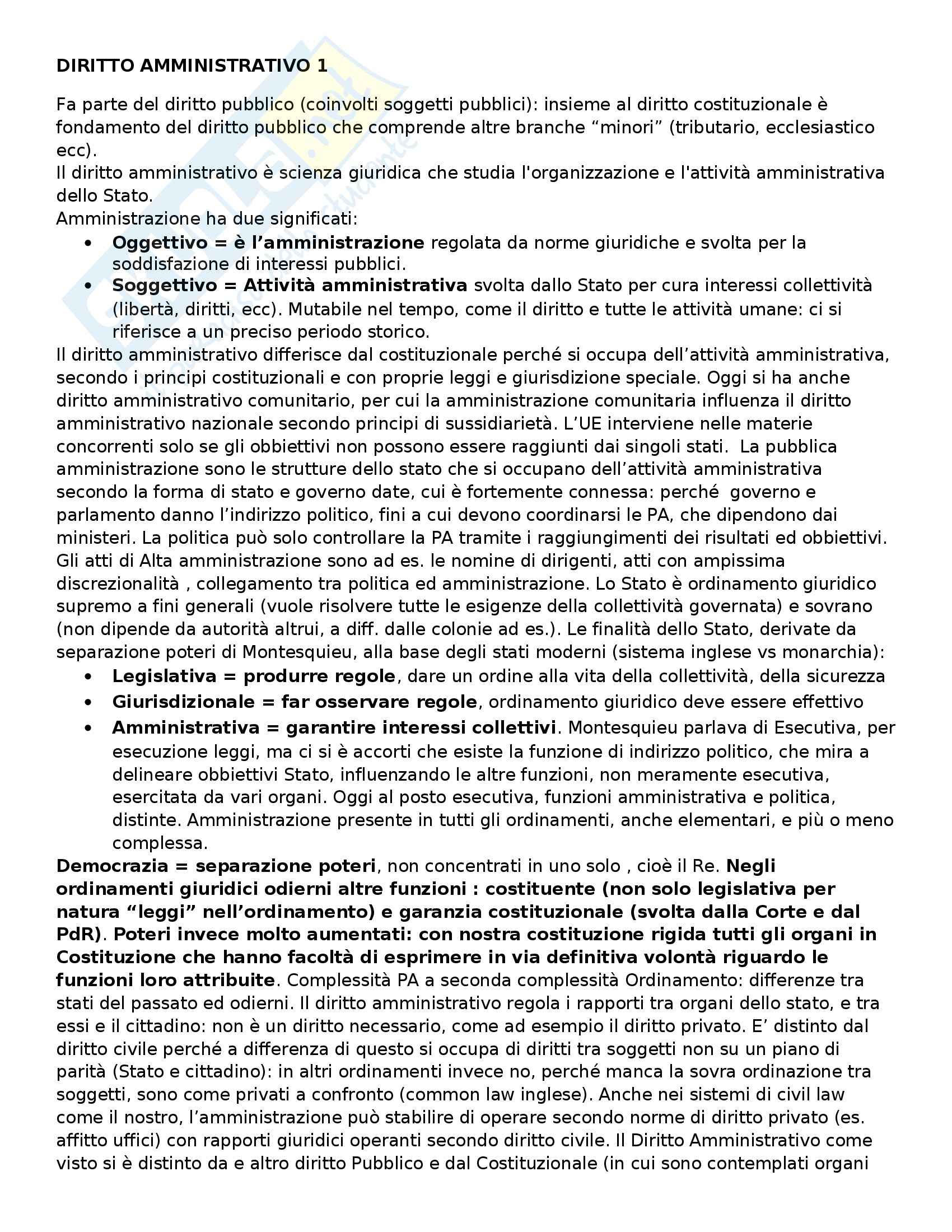 Diritto Amministrativo 1 - Principi e regole dell'azione amministrativa Pag. 1