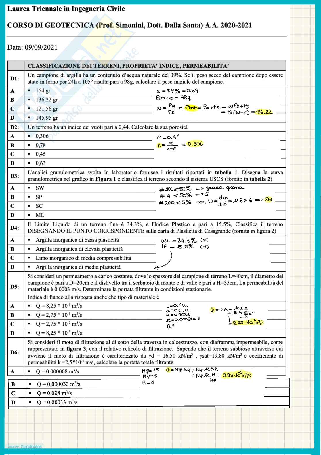 Prove d'esame svolte Geotecnica Pag. 6