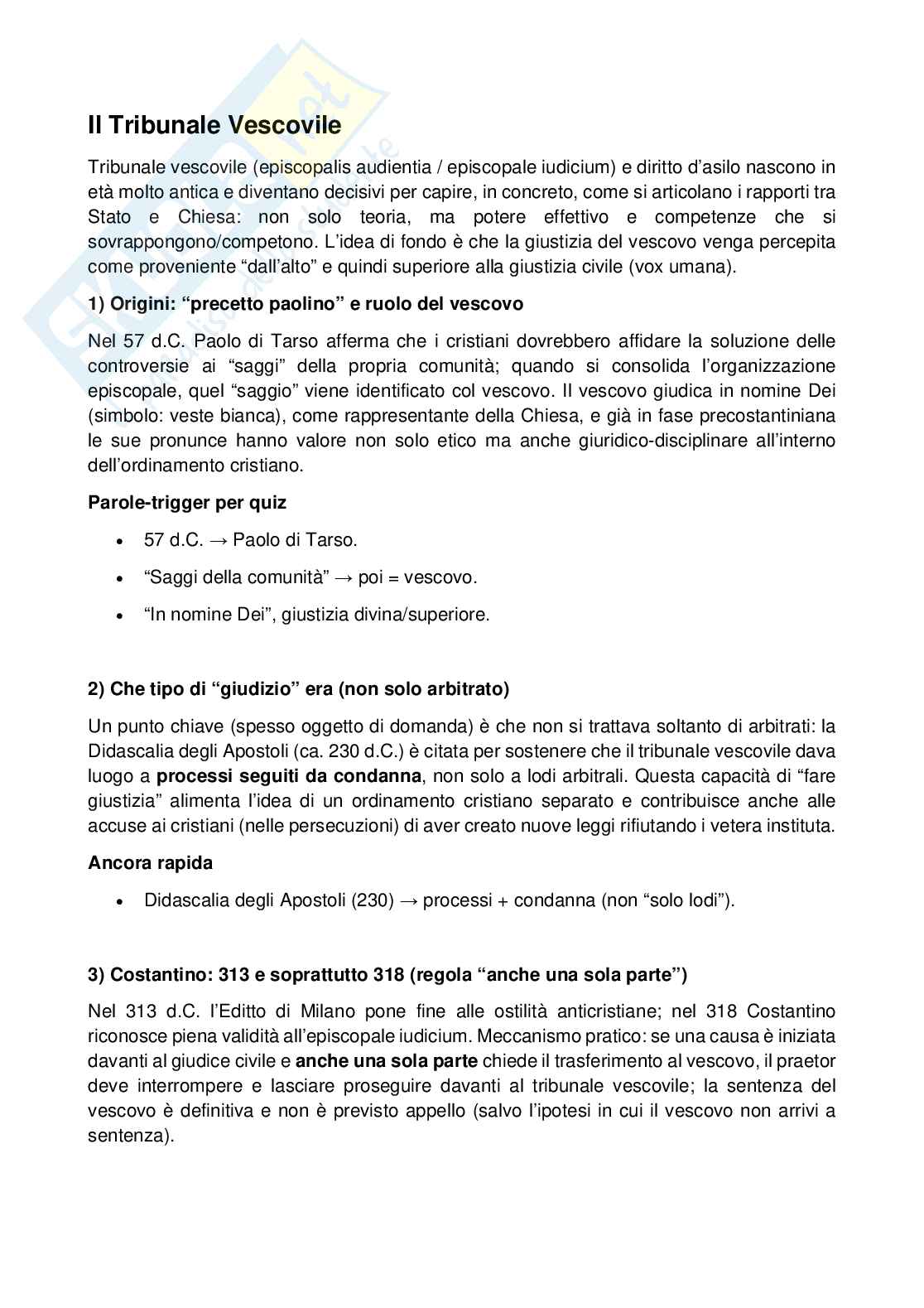 Appunti Storia del Diritto medievale e moderno - Tribubnale vescovile e glossa Pag. 1