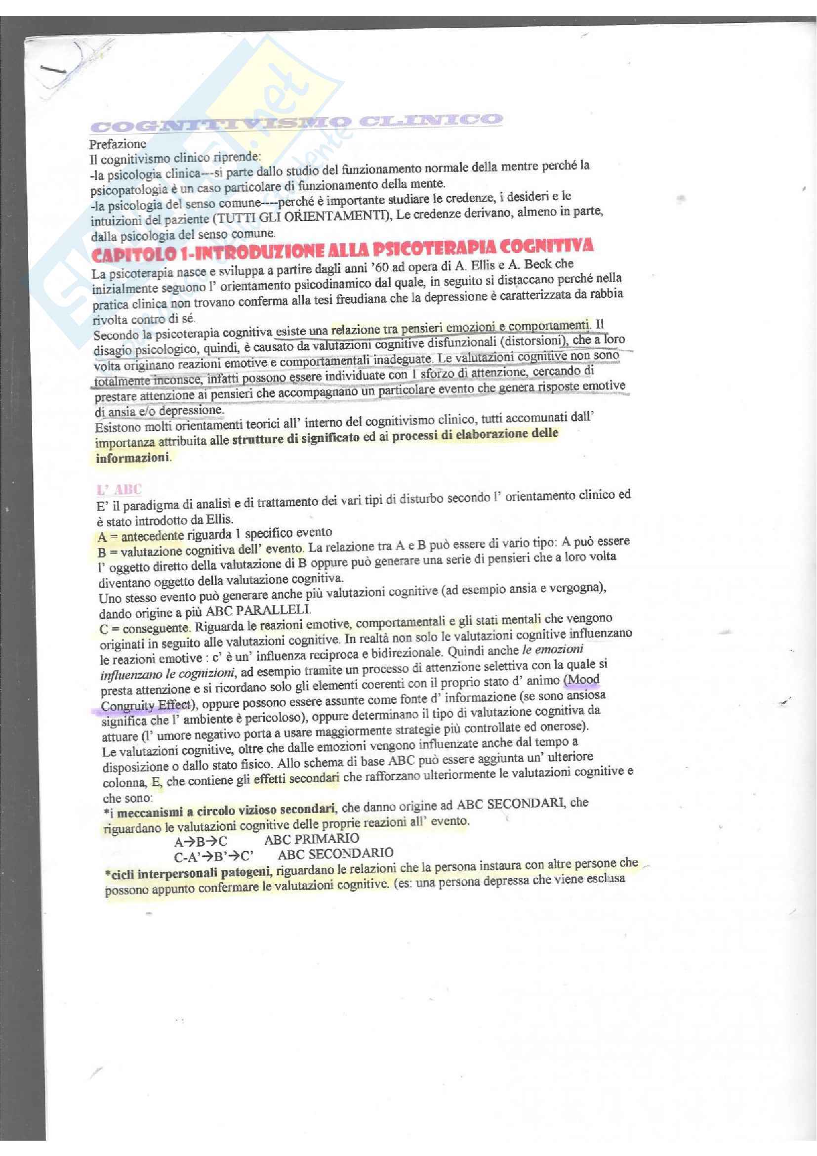 Riassunto esame di psicologia clinica, docente F. Mancini, libro consigliato Elementi di psicoterapia cognitiva di Perdighe e Mancini Pag. 2