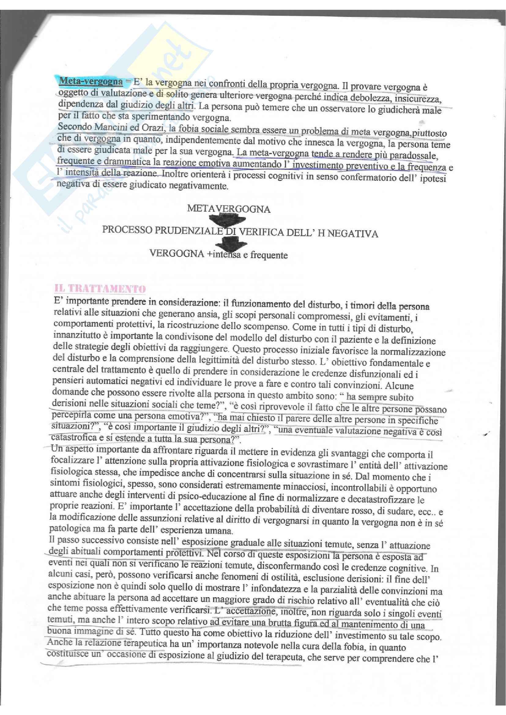 Riassunto esame di psicologia clinica, docente F. Mancini, libro consigliato Elementi di psicoterapia cognitiva di Perdighe e Mancini Pag. 26