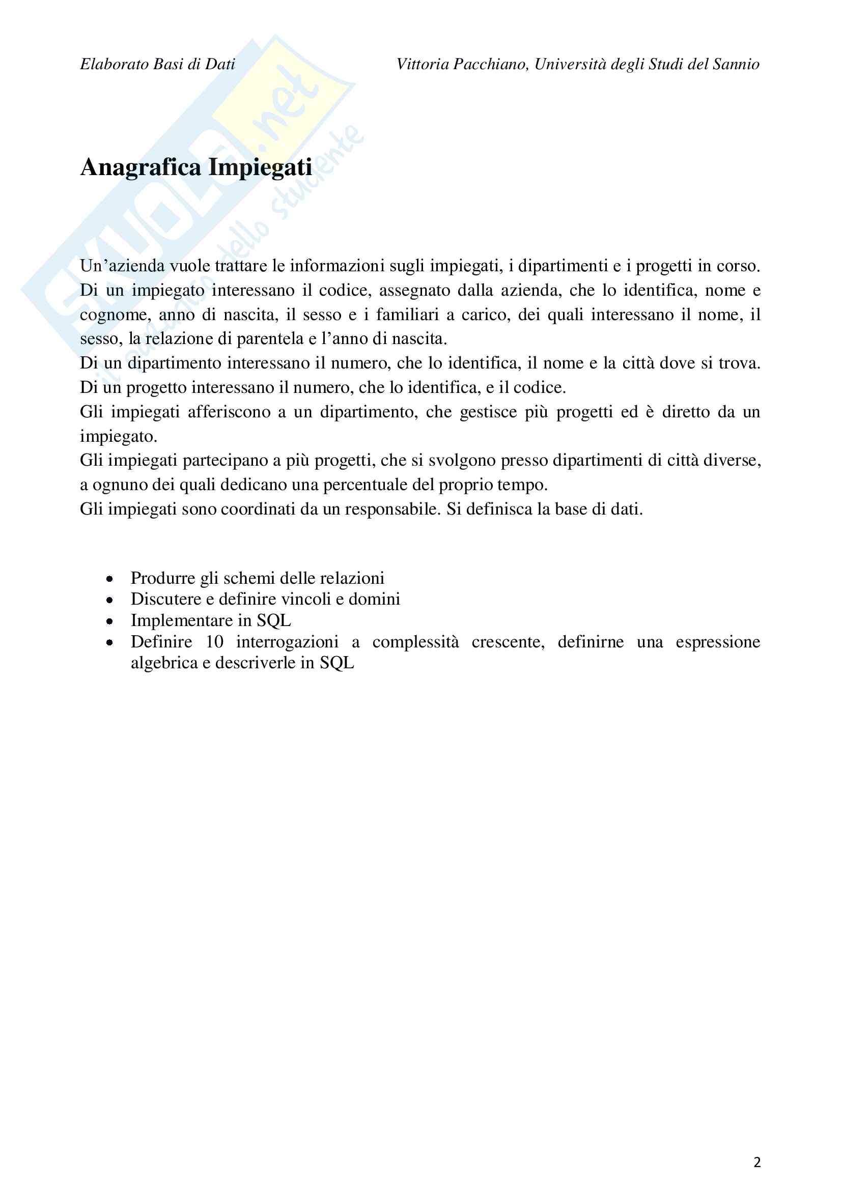 Elaborato Basi di Dati - Anagrafica impiegati Pag. 2