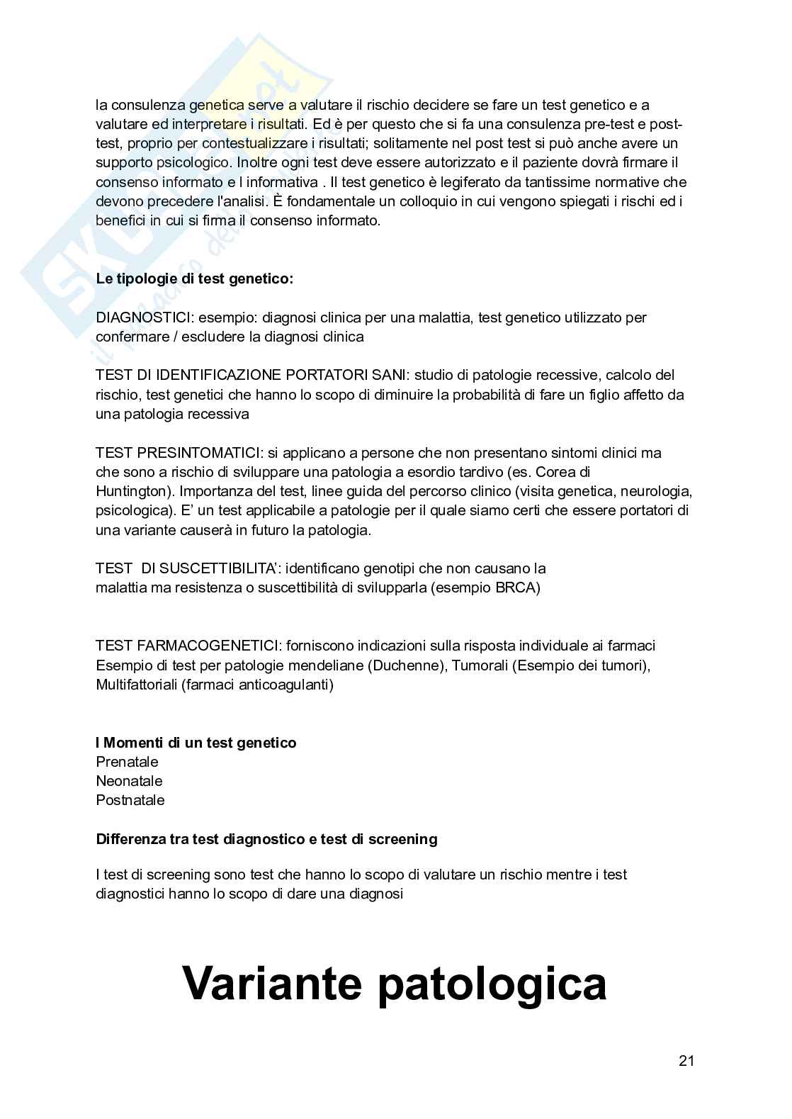 Genetica medica e farmacogenetio Pag. 21