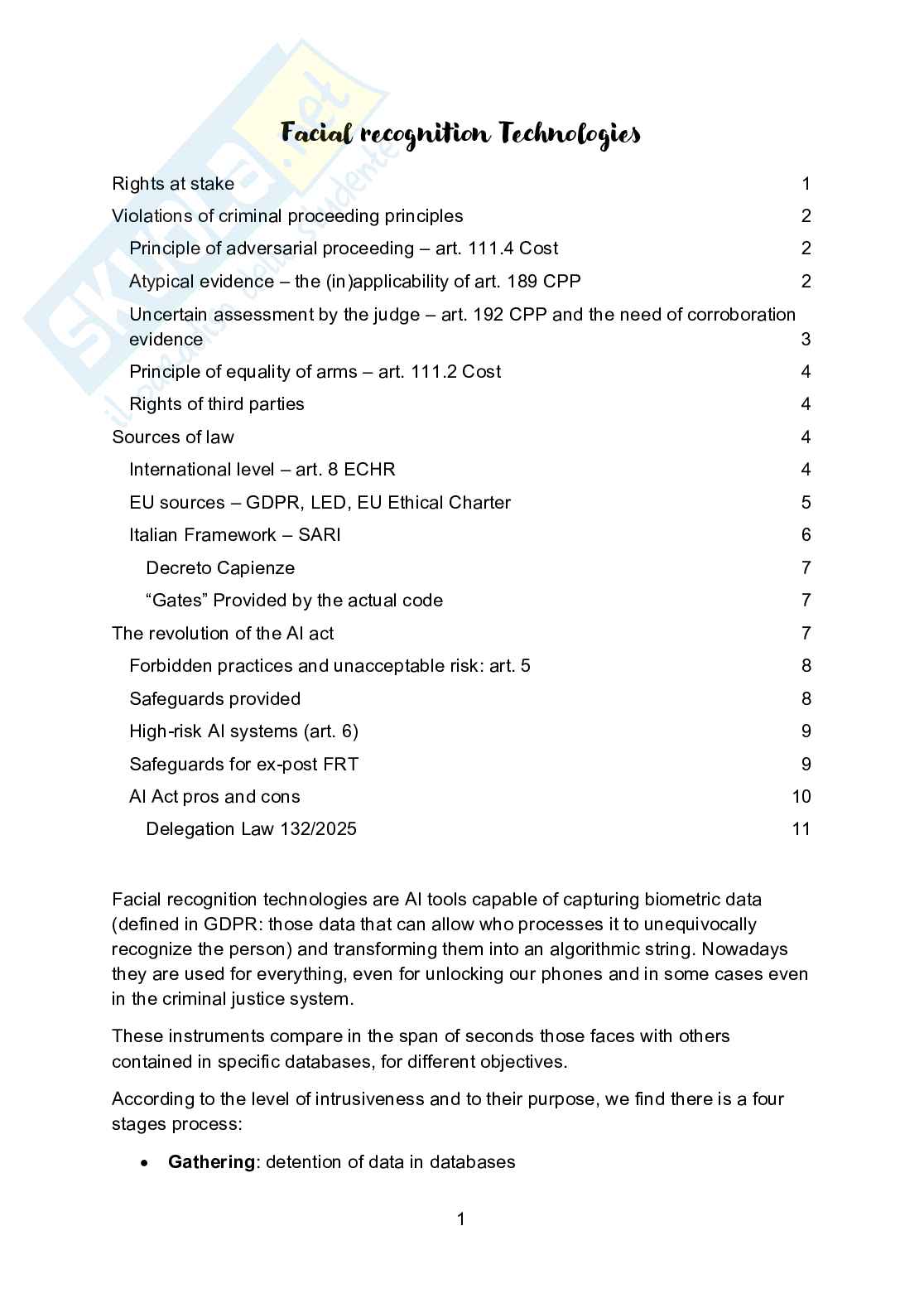 Facial recognition technologies  Pag. 1