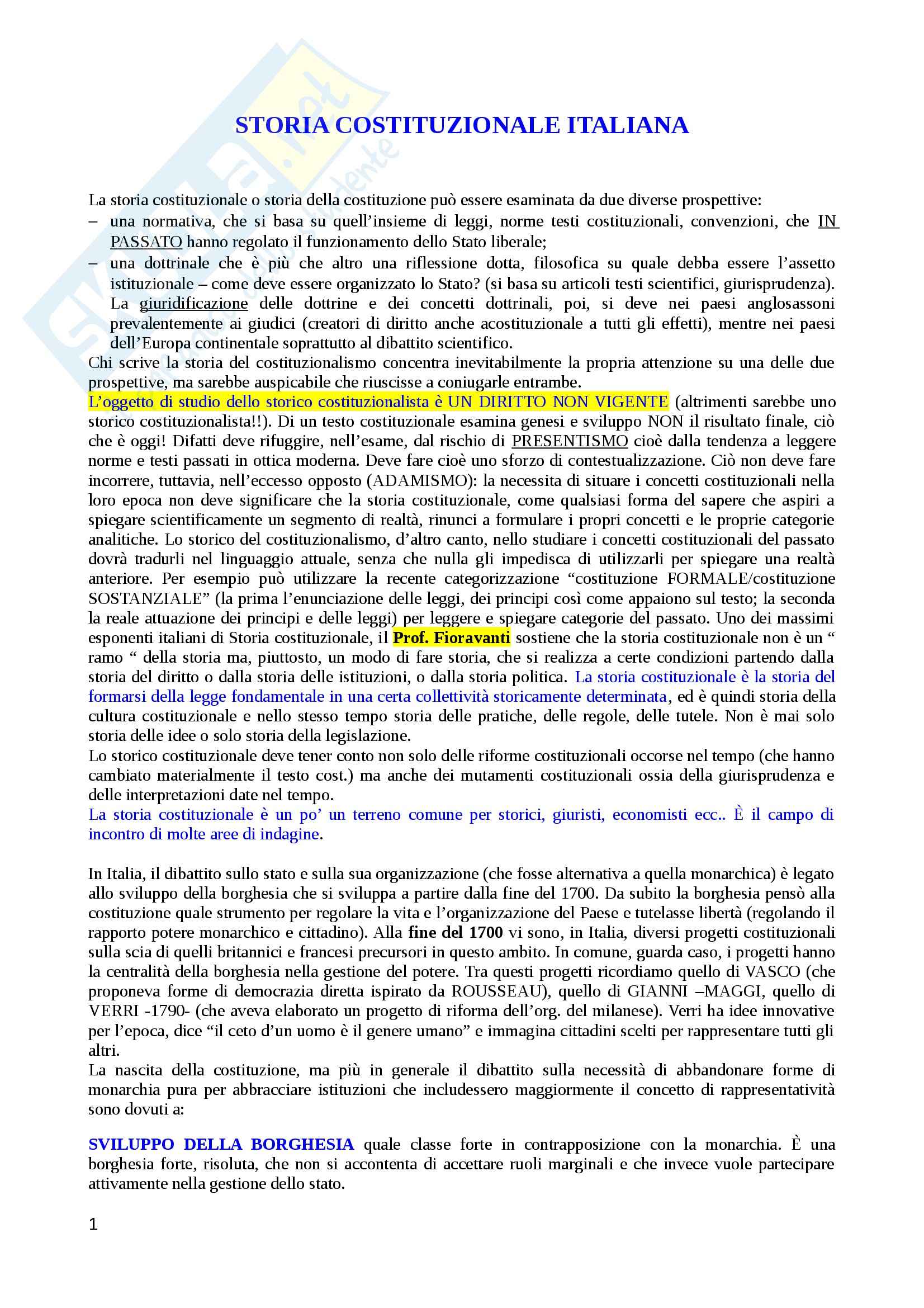Lezioni, Storia costituzionale italiana Pag. 1