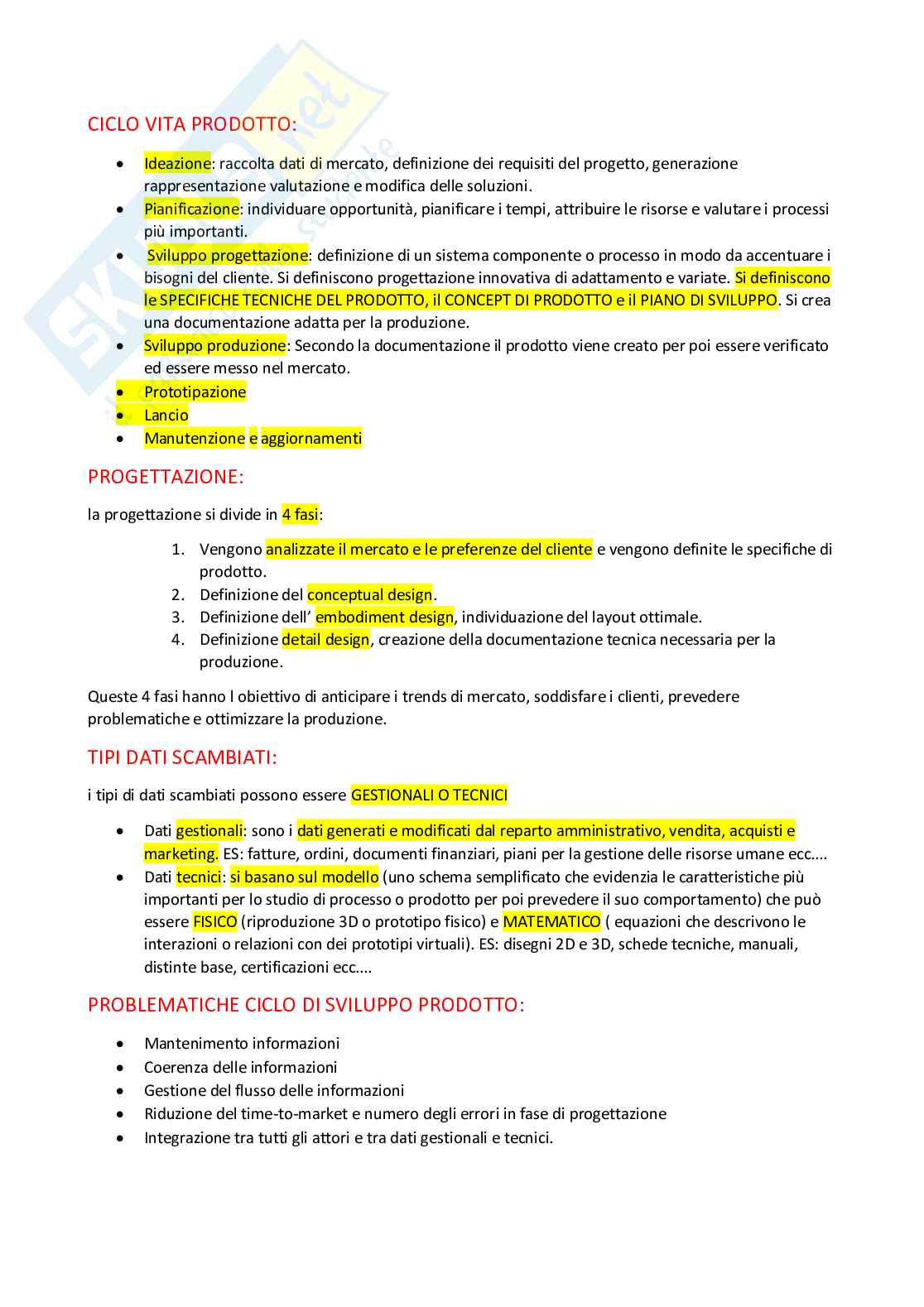 Appunti Disegno e gestione della documentazione del prodotto Pag. 1