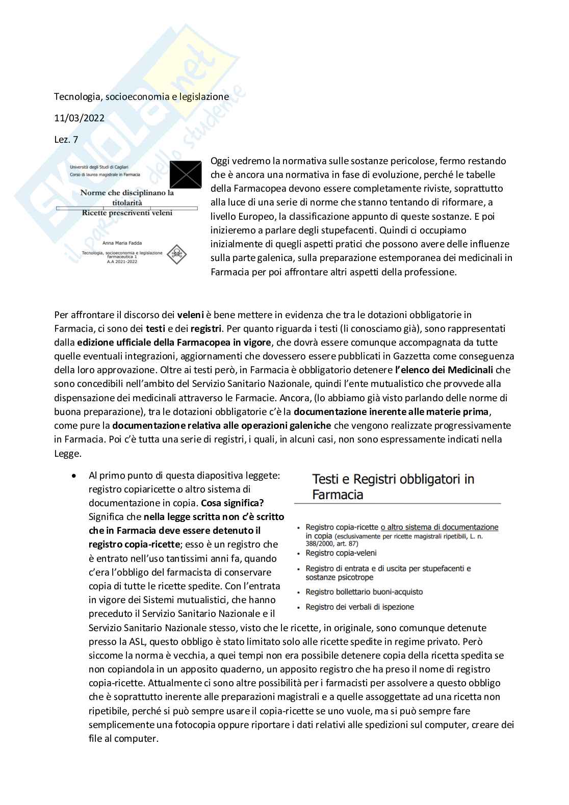 Tecnologia, socioeconomia e legislazione farmaceutiche 1 - parte 7 Pag. 1
