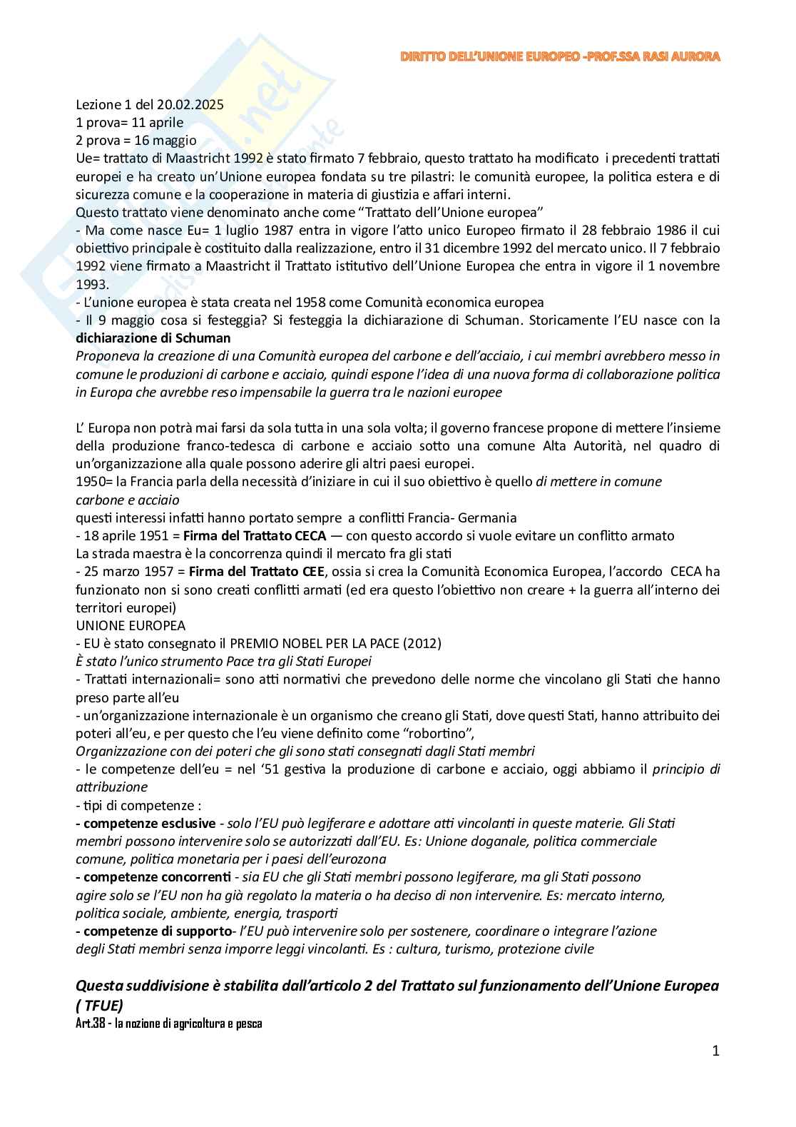 Appunti di Diritto dell'Unione Europea Pag. 1