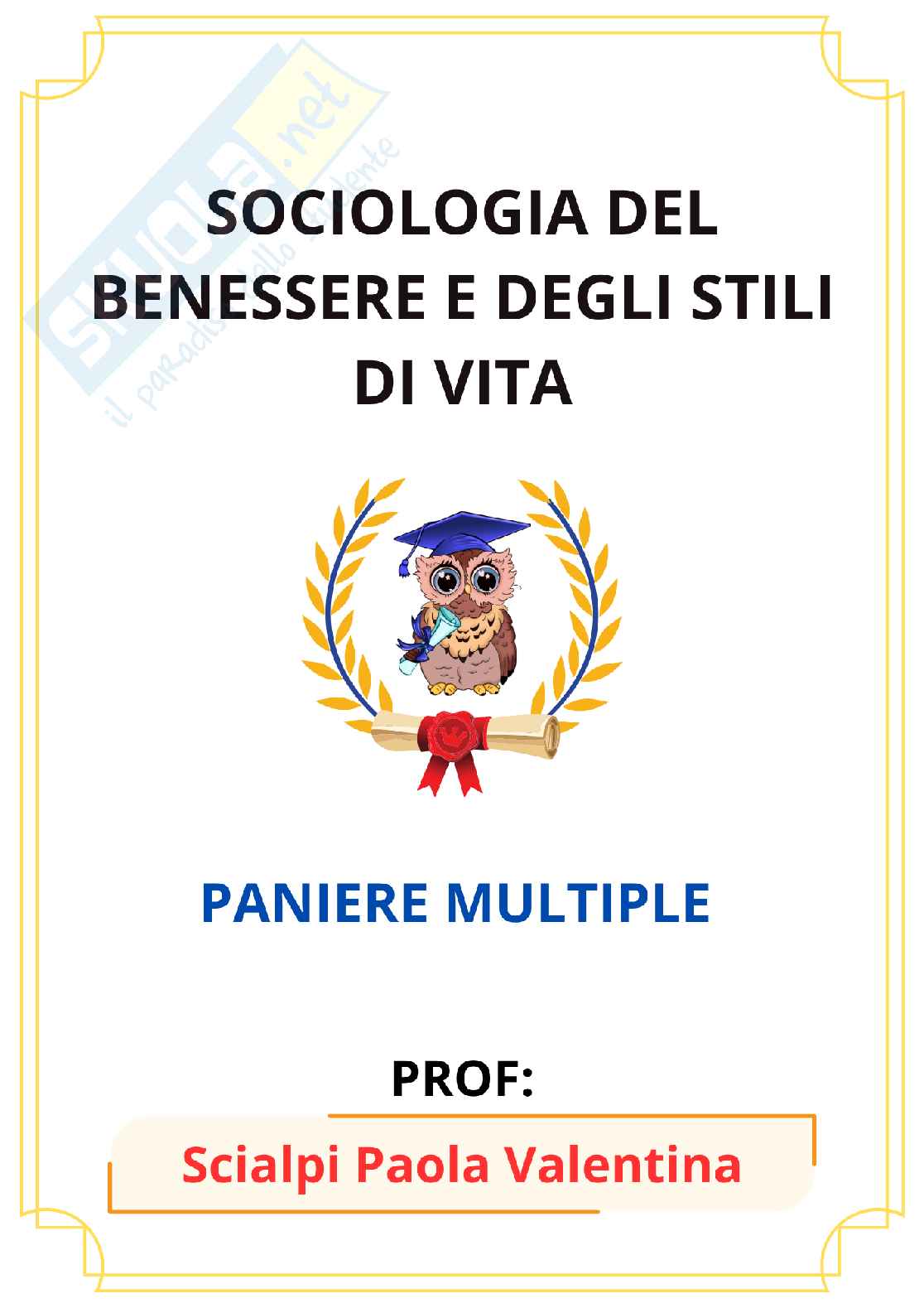 Paniere Sociologia del benessere e degli stili di vita (2026) - Risposte multiple corrette Pag. 1