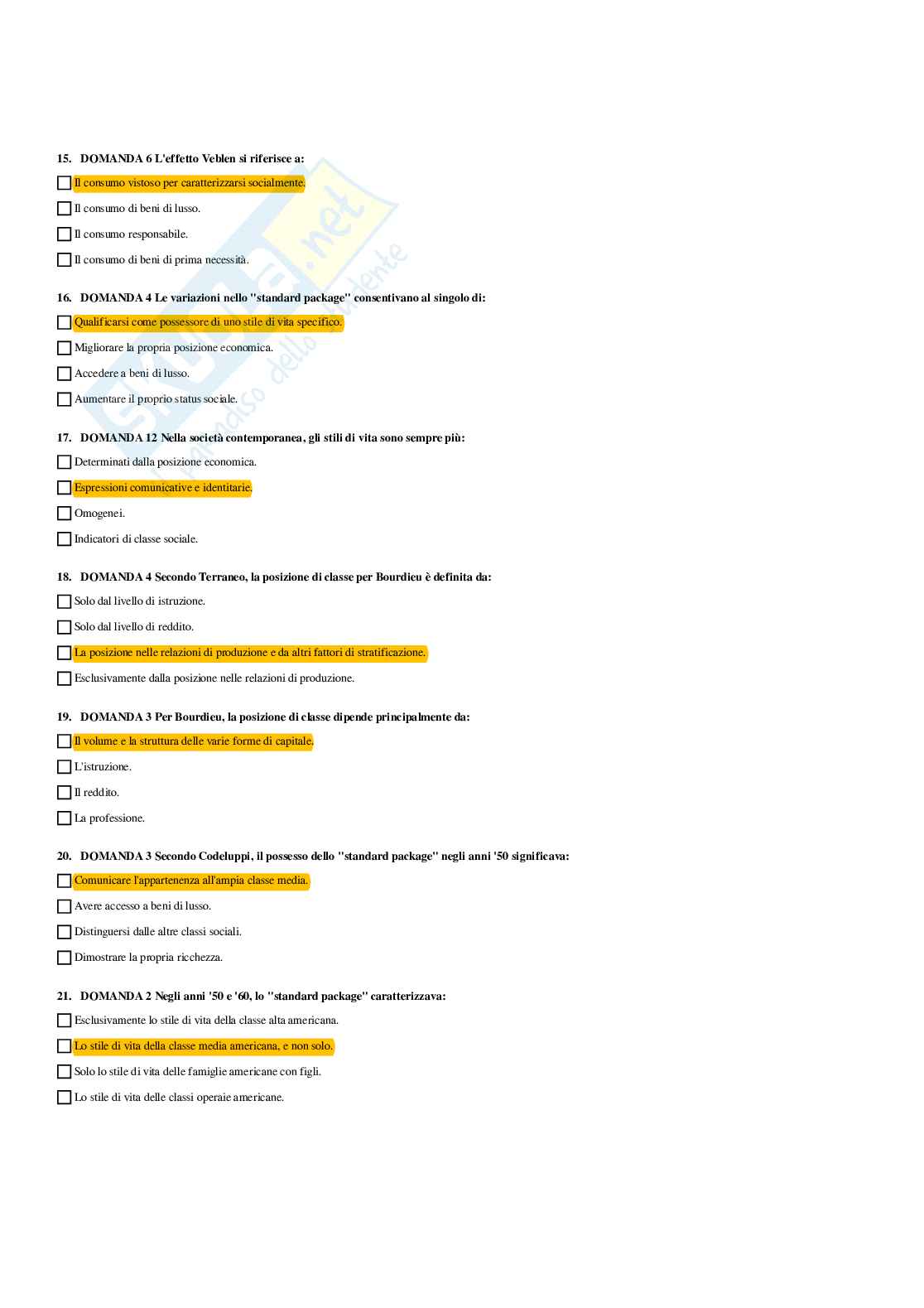 Paniere Sociologia del benessere e degli stili di vita (2026) - Risposte multiple corrette Pag. 26