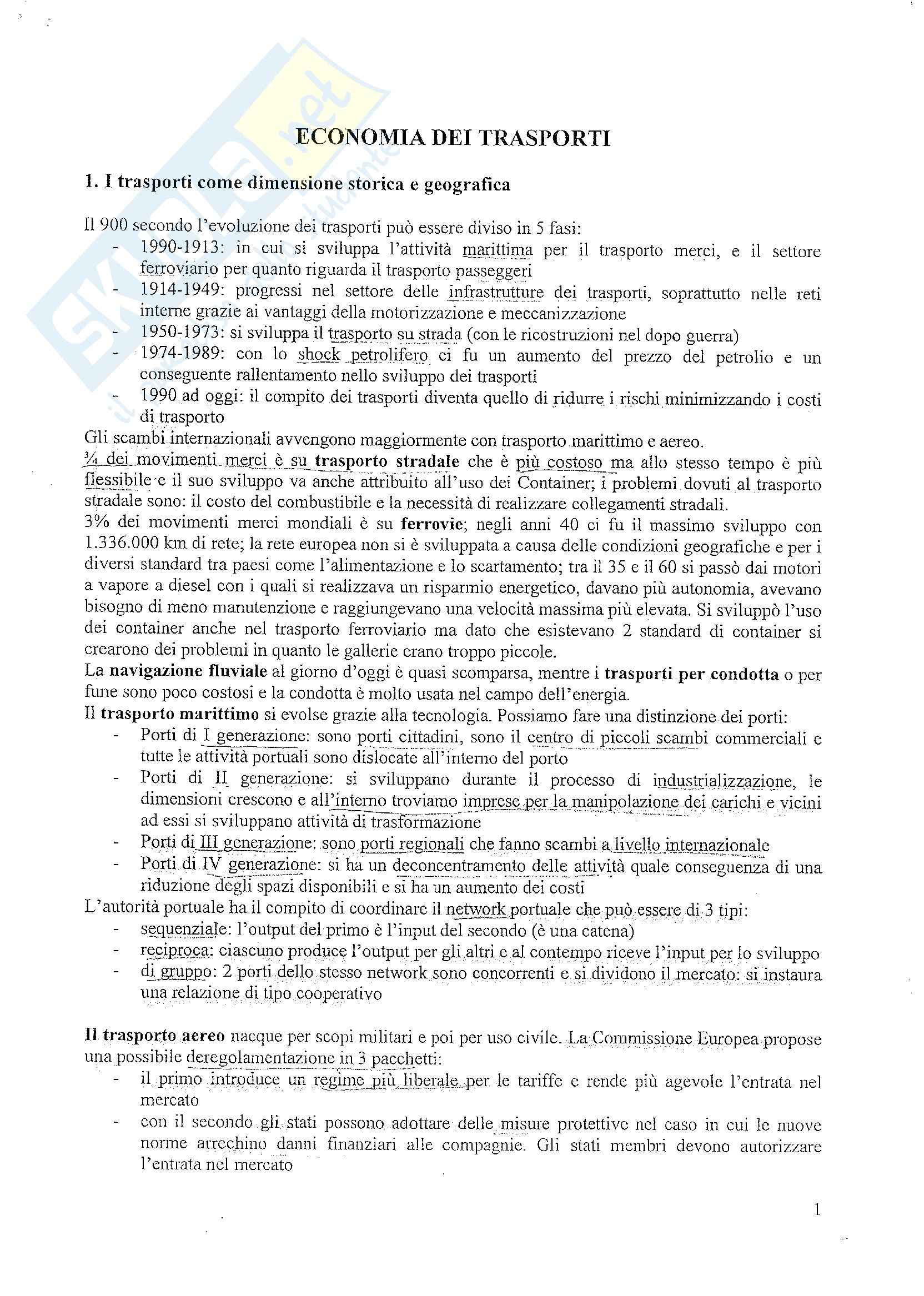 Economia dei trasporti - appunti Pag. 1