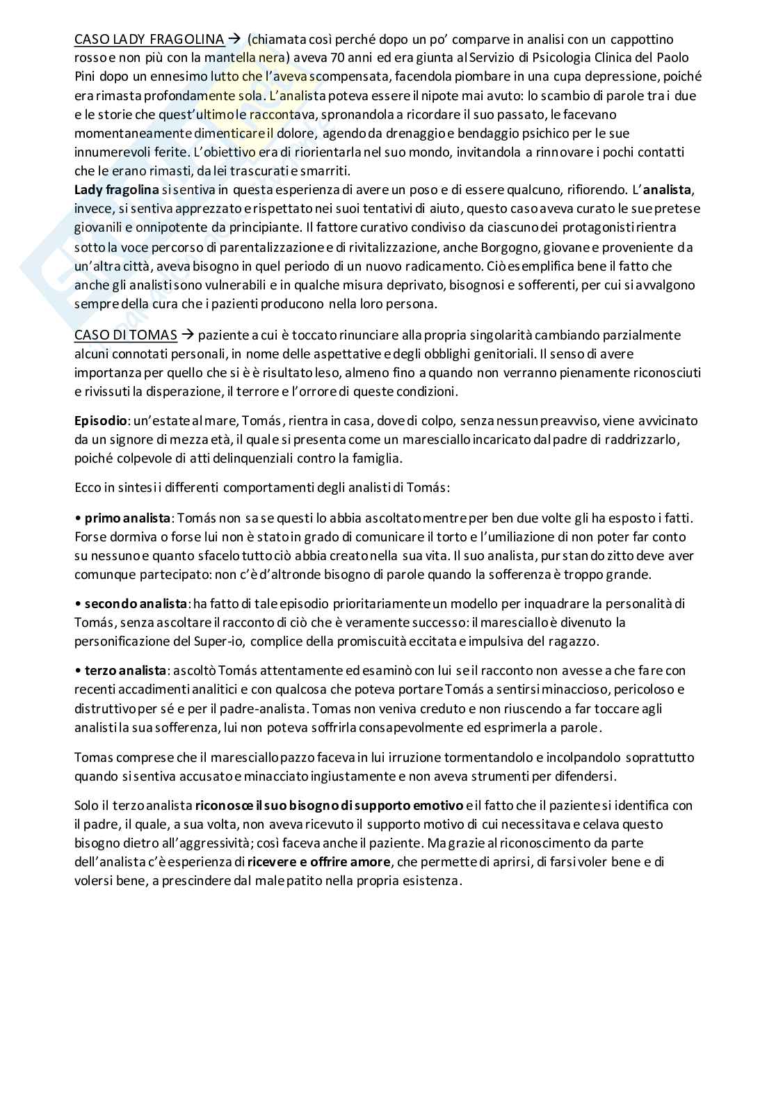 Riassunto esame clinica psicoanalitica dell'ascolto, prof. Granieri, libro consigliato Una vita cura una vita, Borgogno Pag. 11