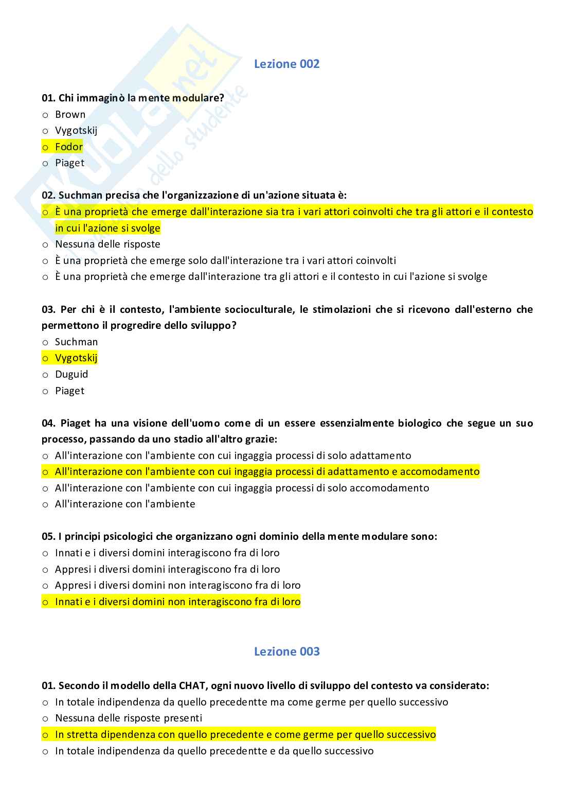 Paniere con risposte chiuse di psicologia scolastica e dell'orientamento Pag. 2