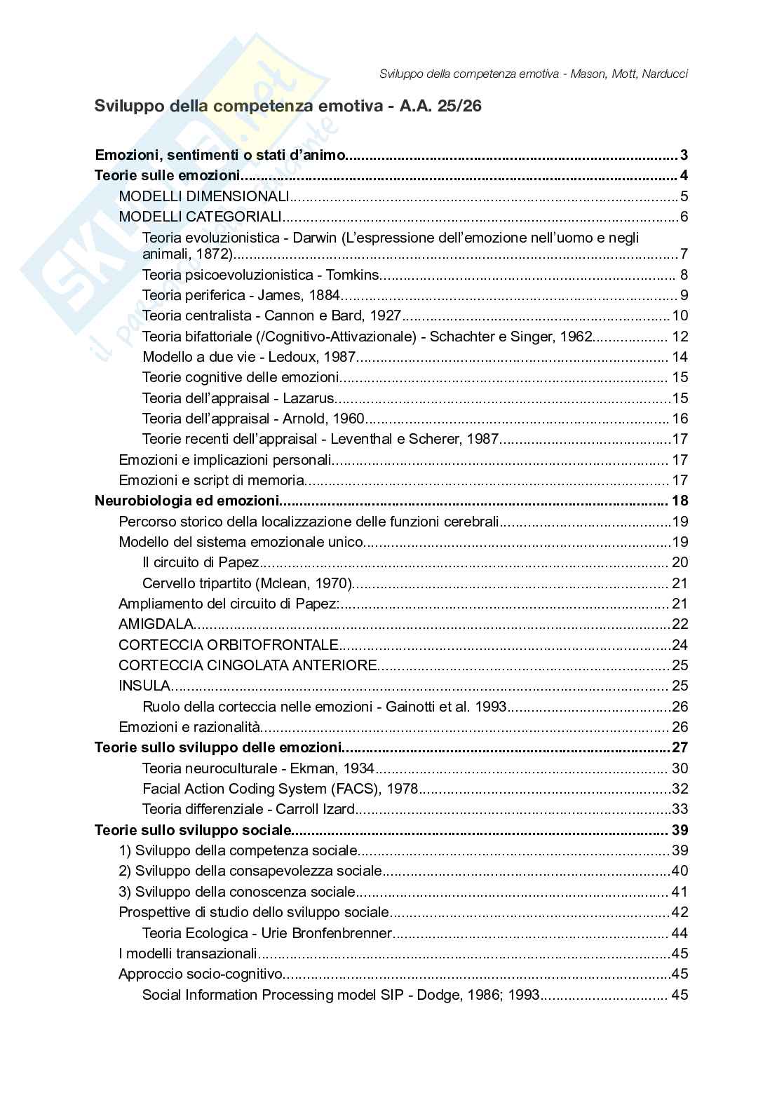 Appunti completi Sviluppo della competenza emotiva  Pag. 1