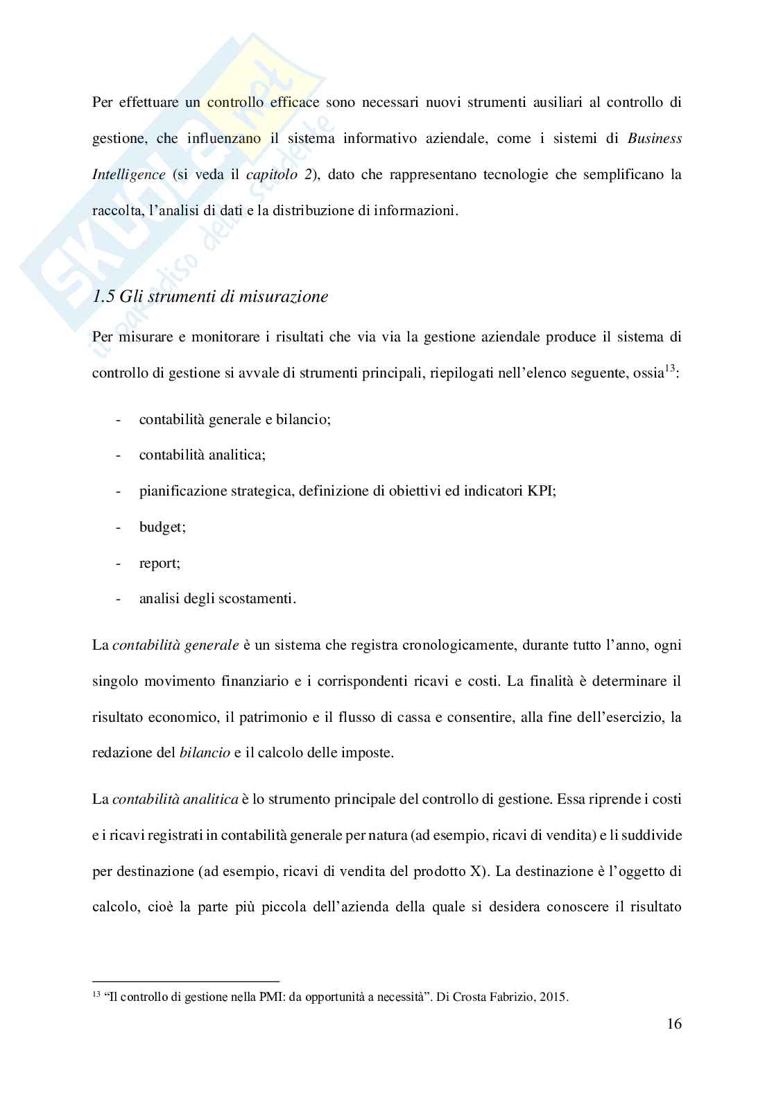 L’utilizzo della Business Intelligence per il controllo di gestione e analisi di un caso reale Pag. 16