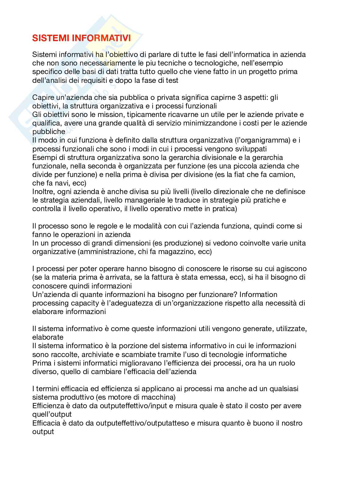 Sistemi informativi Pag. 1