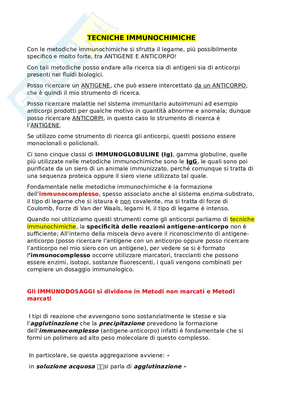 Tecniche immunochimiche Pag. 1
