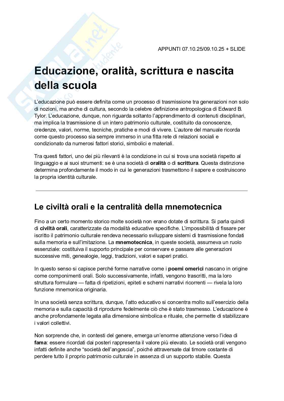Riassunto esame Storia della pedagogia, Prof. Seveso Gabriella, libro consigliato Storia dell’educazione e delle pedagogie , Santamaita  Pag. 1