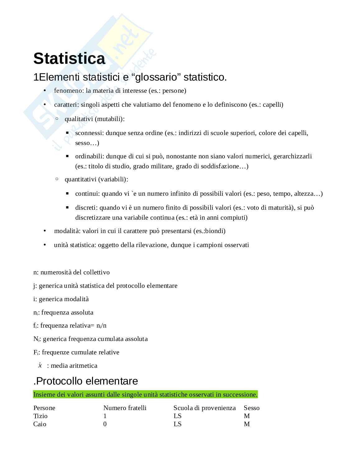 Appunti di Statistica descrittiva Pag. 1