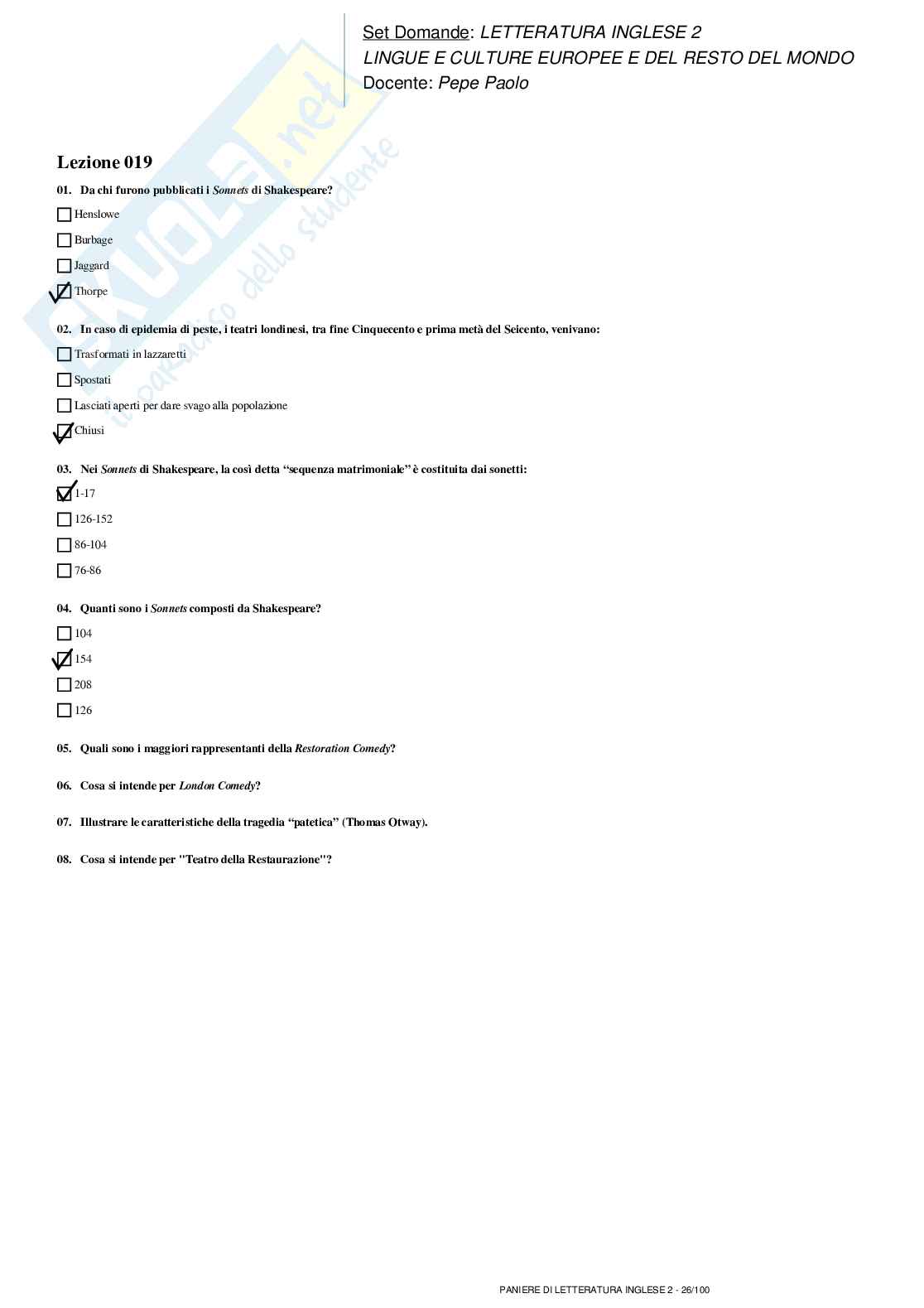 Paniere nuovo completo di Letteratura inglese 2 Pag. 26