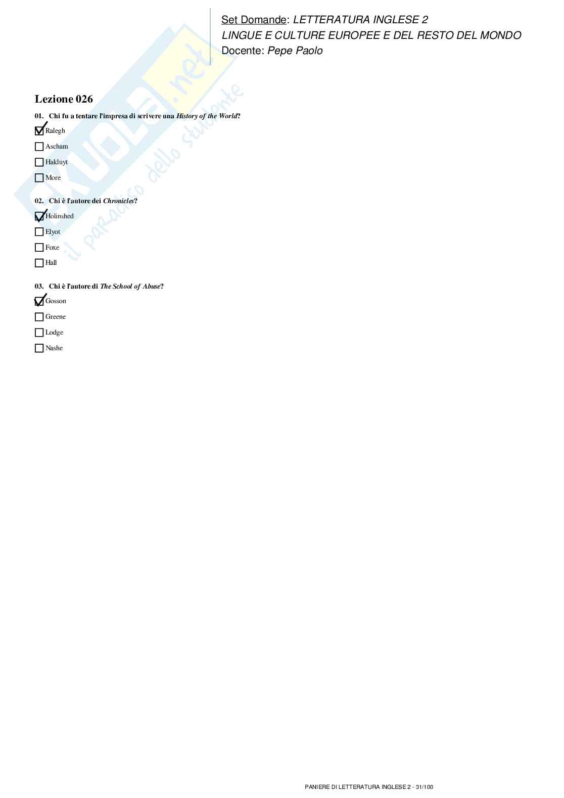 Paniere nuovo completo di Letteratura inglese 2 Pag. 31