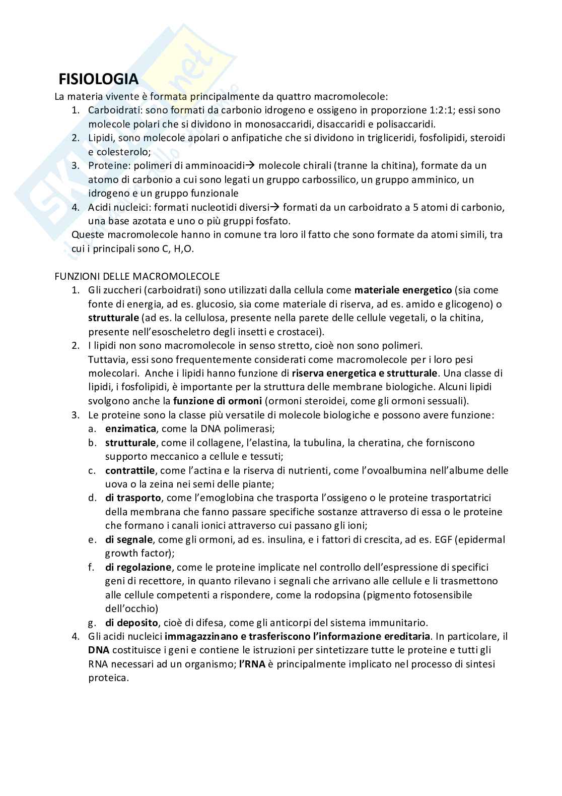 Appunti di Fisiologia Pag. 1