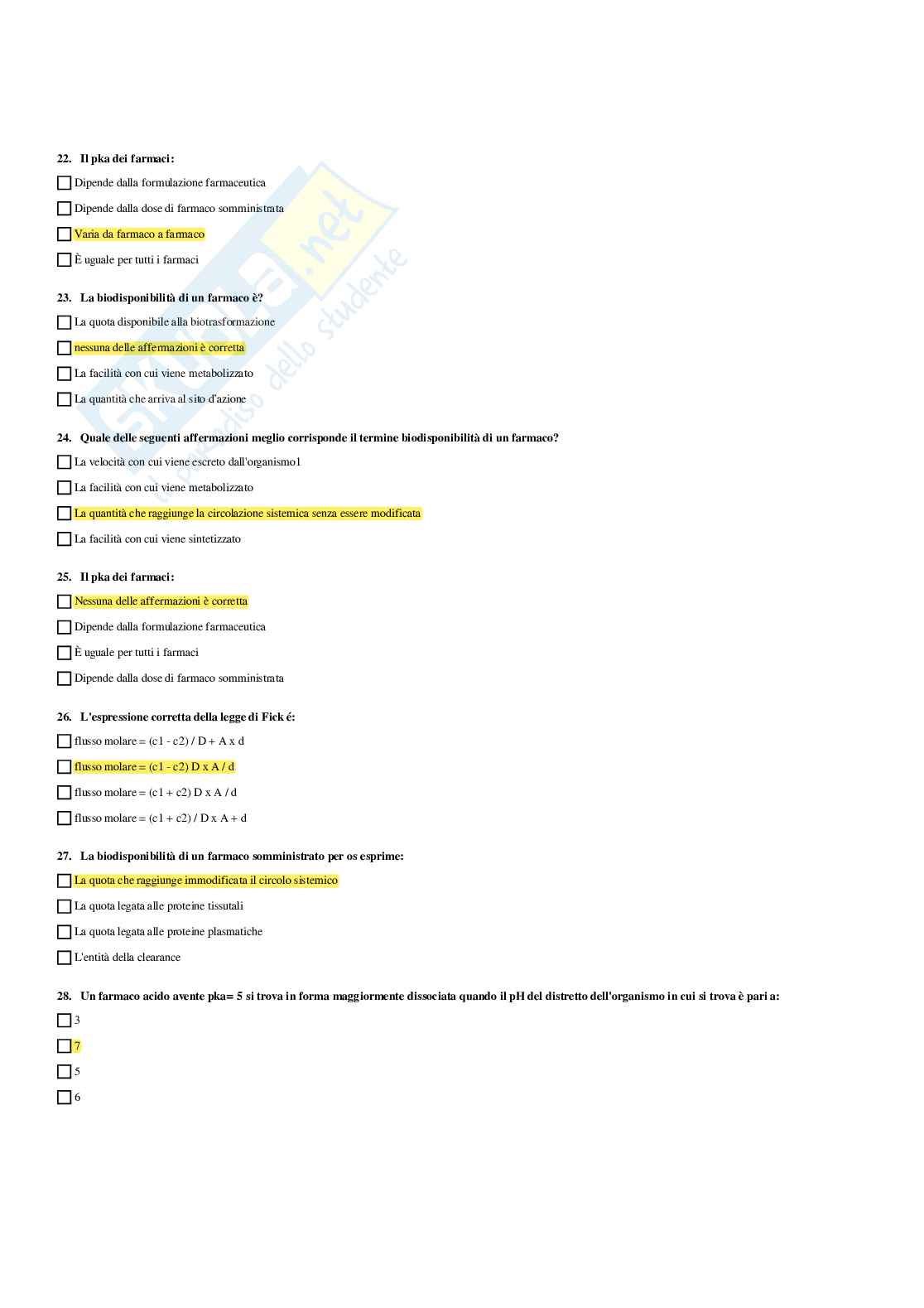 Paniere Farmacologia  - Risposte multiple - aggiornato (2026) Pag. 11