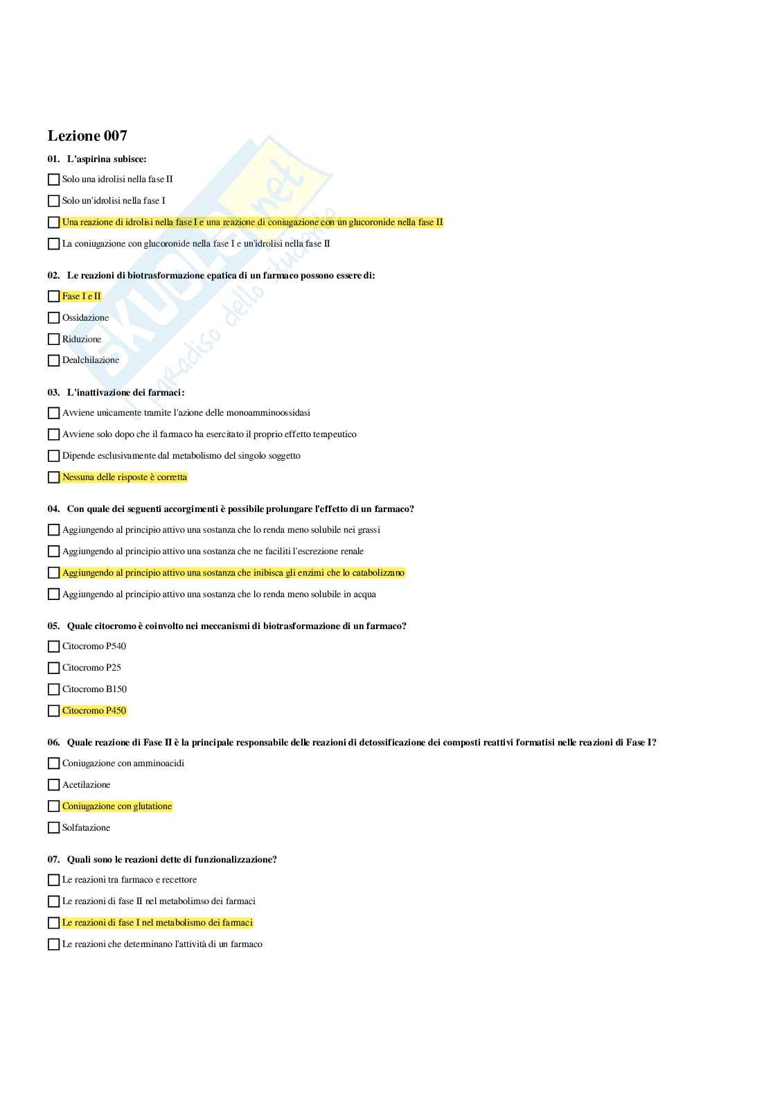 Paniere Farmacologia  - Risposte multiple - aggiornato (2026) Pag. 16