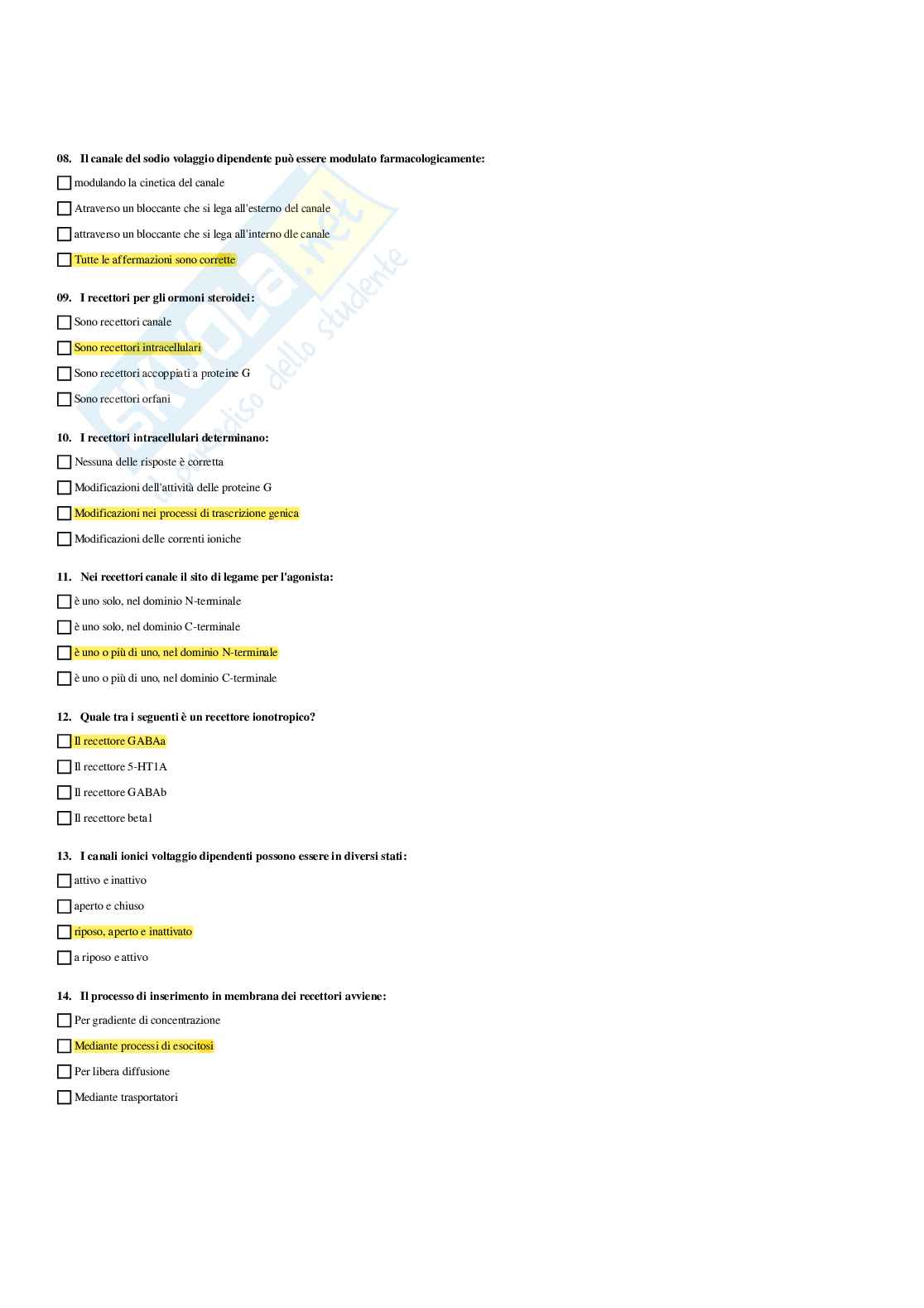 Paniere Farmacologia  - Risposte multiple - aggiornato (2026) Pag. 26