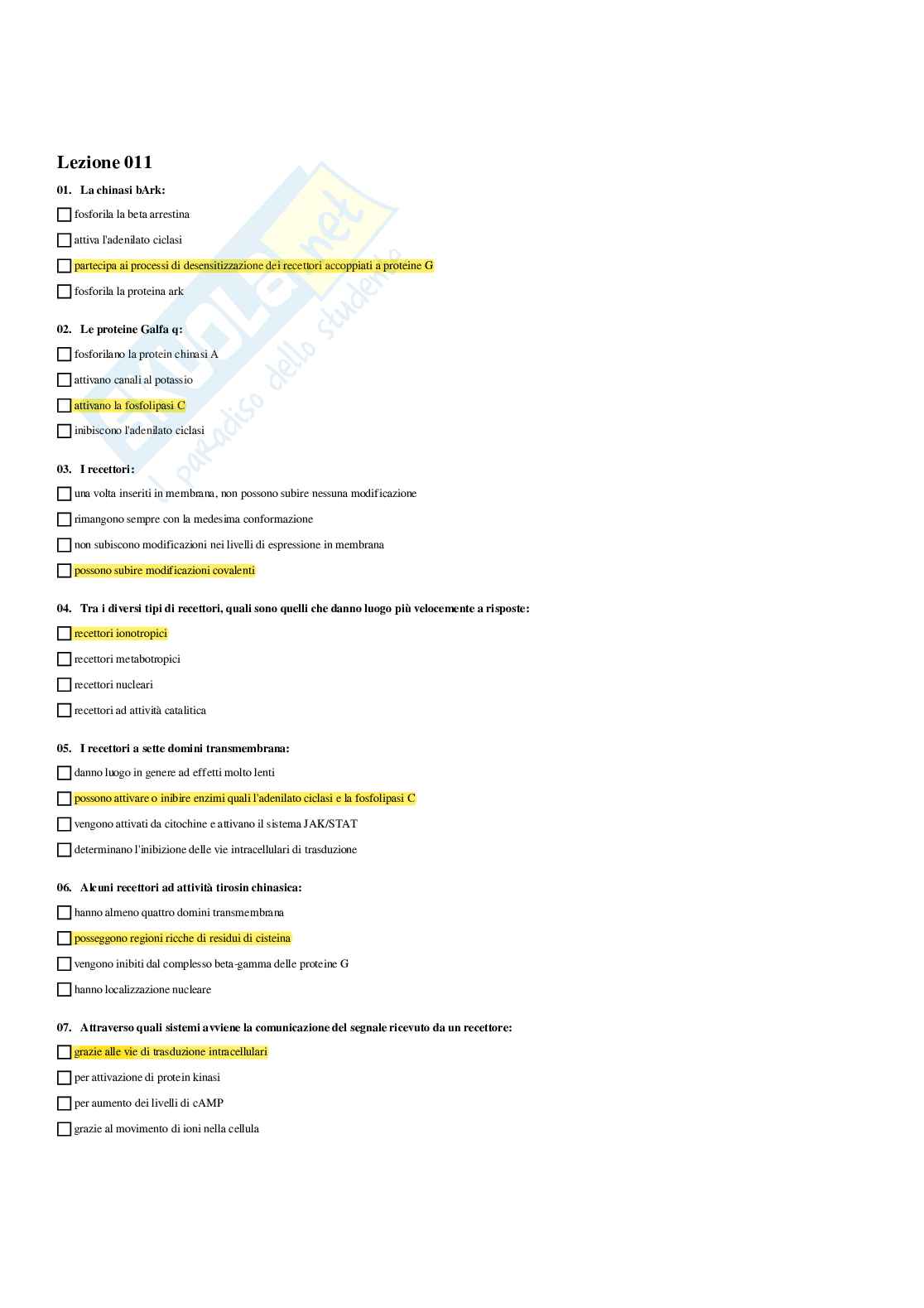 Paniere Farmacologia  - Risposte multiple - aggiornato (2026) Pag. 31