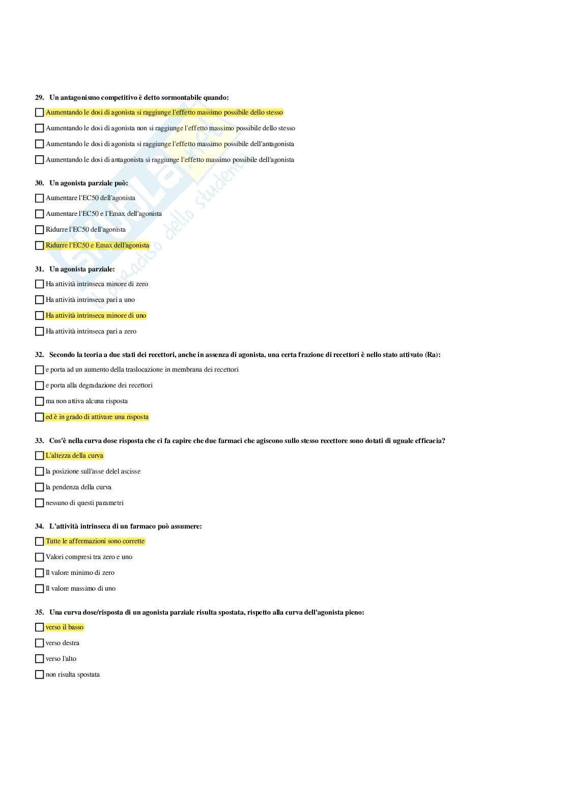 Paniere Farmacologia  - Risposte multiple - aggiornato (2026) Pag. 41