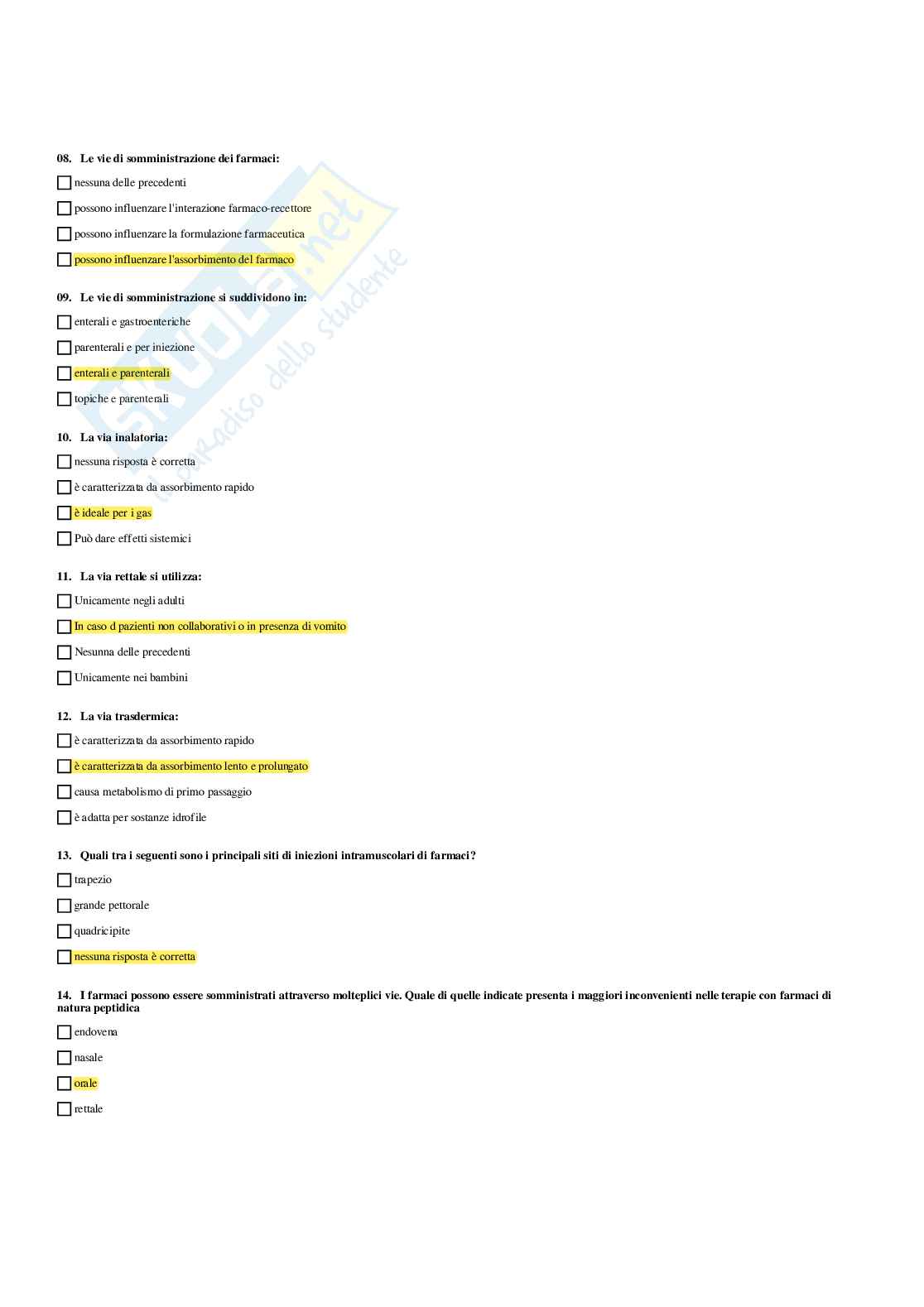 Paniere Farmacologia  - Risposte multiple - aggiornato (2026) Pag. 6