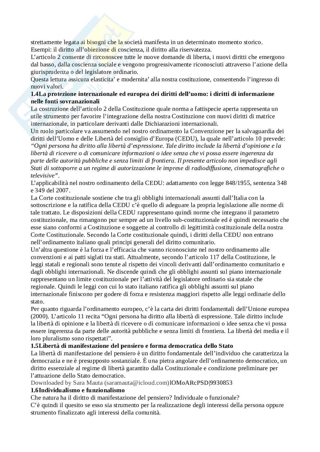 Riassunto esame Diritto pubblico e dell'informazione, Prof. Marsocci Paola, libro consigliato Le regole dell'informazione , Gardini Pag. 2