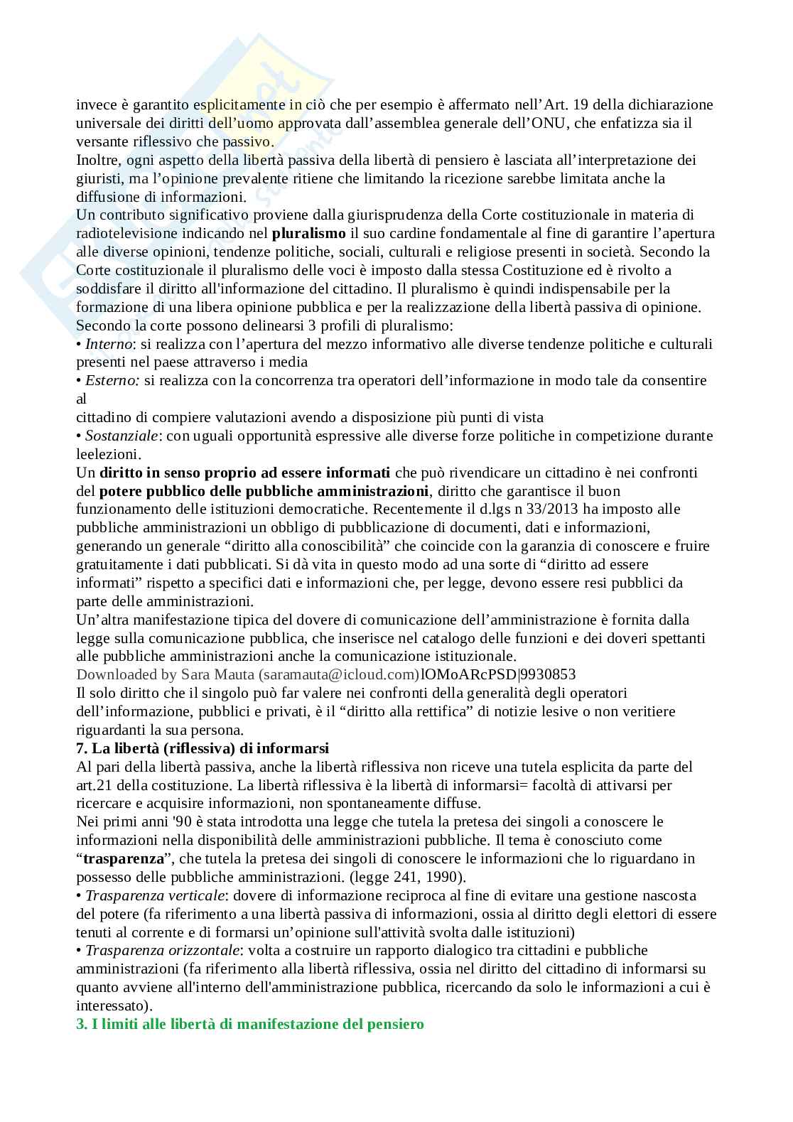 Riassunto esame Diritto pubblico e dell'informazione, Prof. Marsocci Paola, libro consigliato Le regole dell'informazione , Gardini Pag. 6