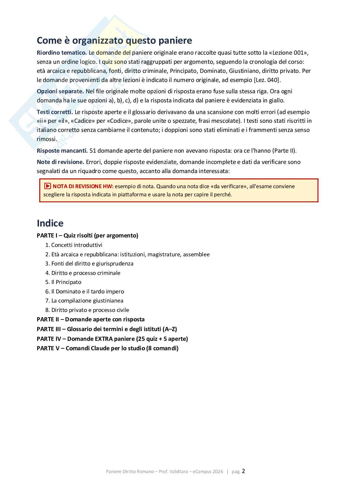 Paniere Diritto romano 2026, corretto con extra e glossario Pag. 2