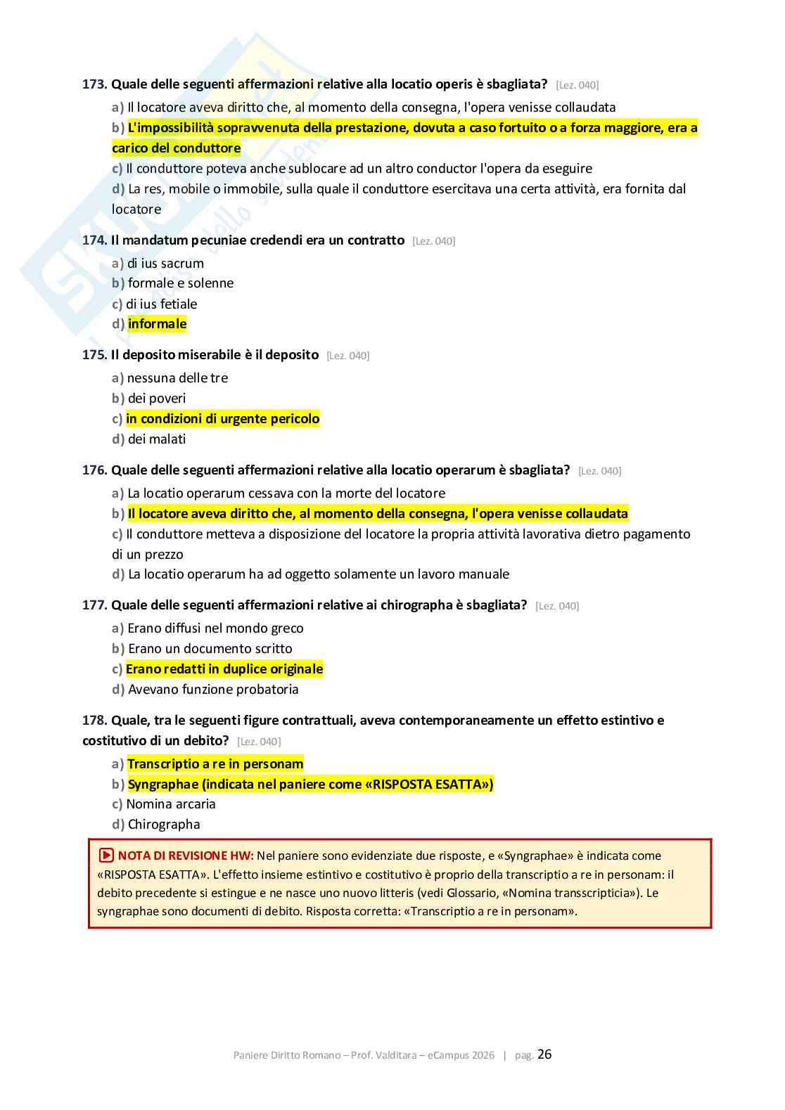 Paniere Diritto romano 2026, corretto con extra e glossario Pag. 26