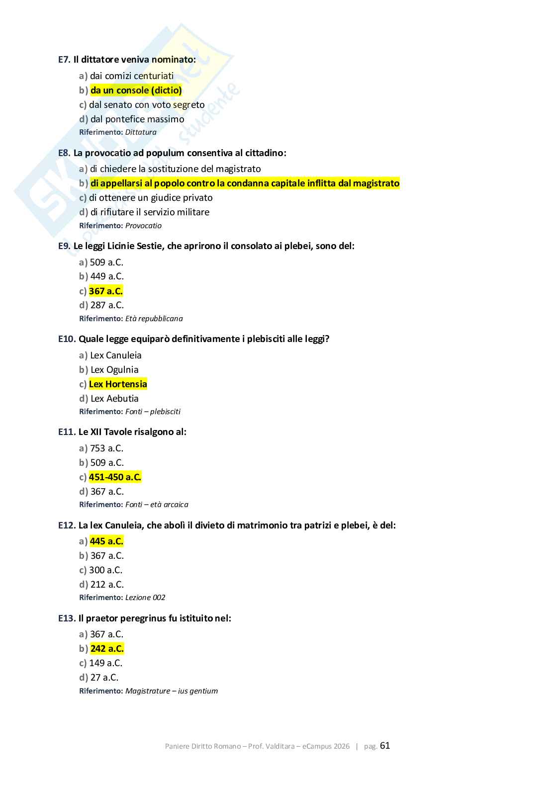 Paniere Diritto romano 2026, corretto con extra e glossario Pag. 61