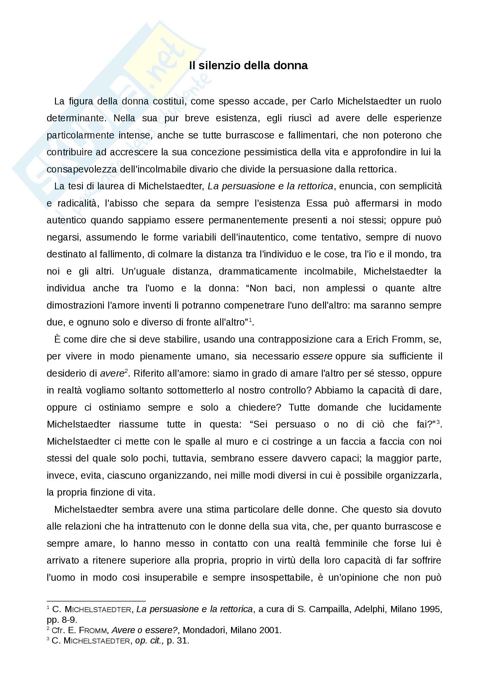 L'esperienza della donna in C. Michelstaedter Pag. 1