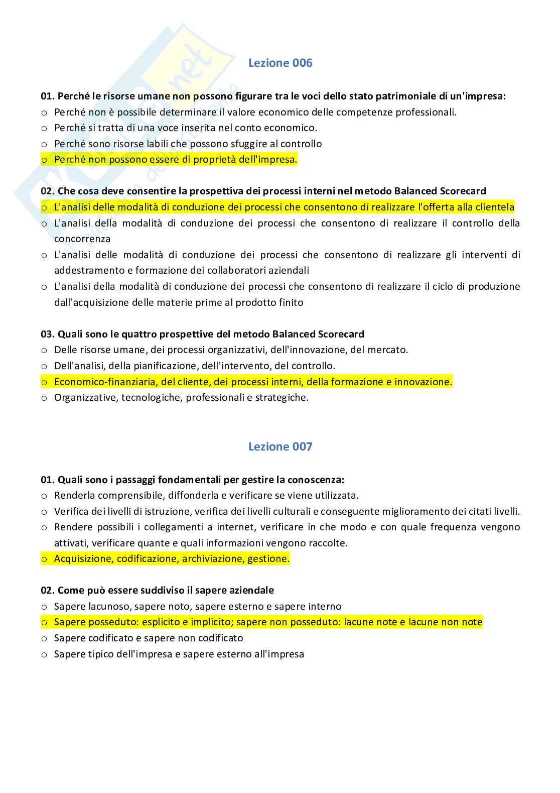 Paniere risposte chiuse Economia del capitale umano d'impresa Pag. 6