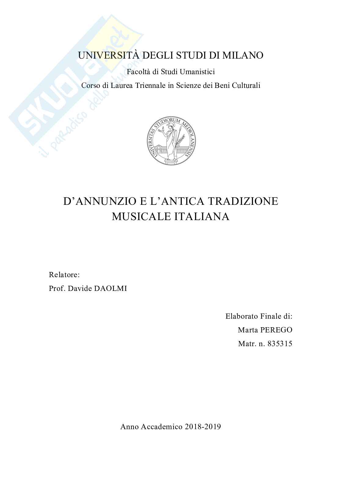 D'Annunzio e l'antica tradizione musicale italiana Pag. 1