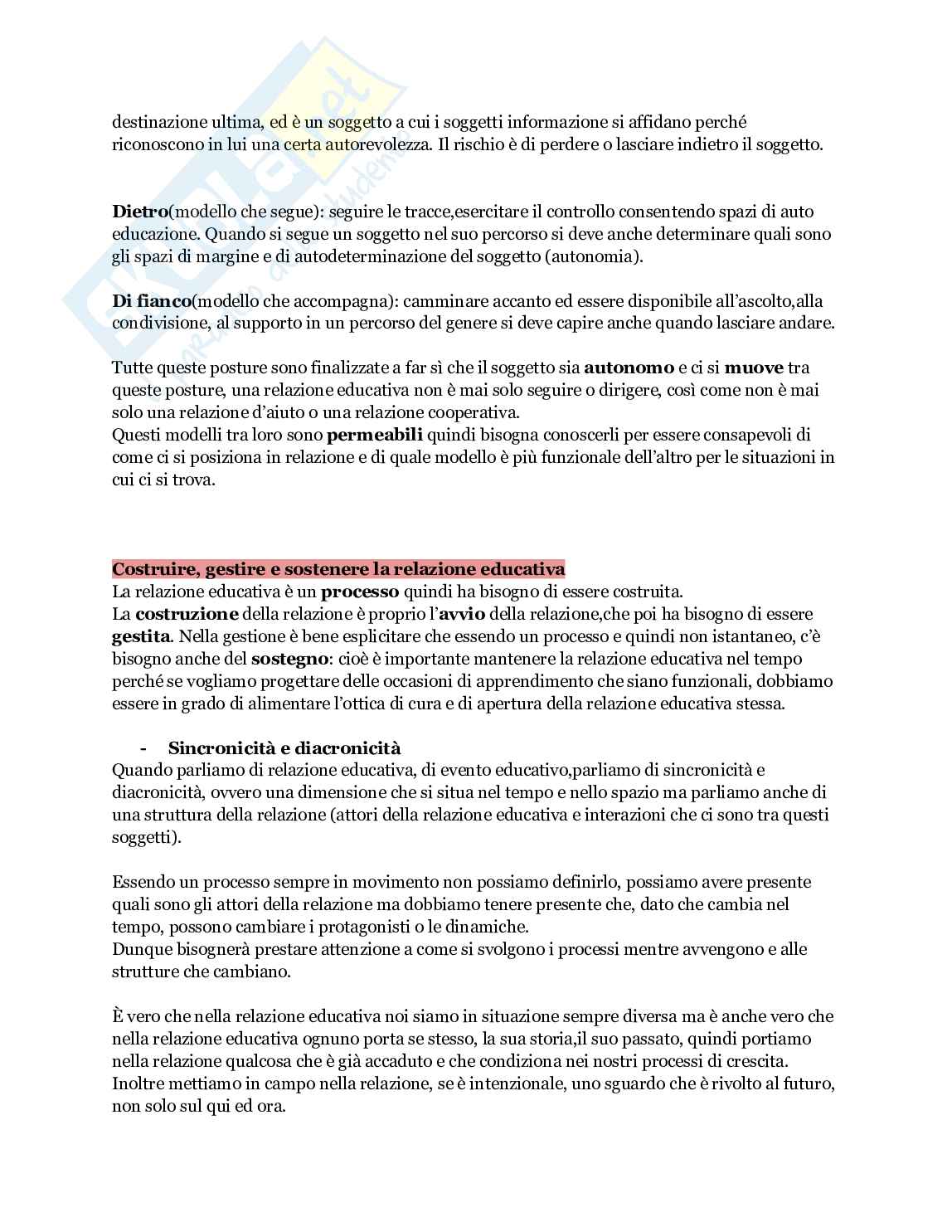 Riassunto esame Pedagogia , Prof. De Luigi Rosita, libro consigliato Competenza pedagogica e progettualità educativa, Lorena Milani Pag. 21