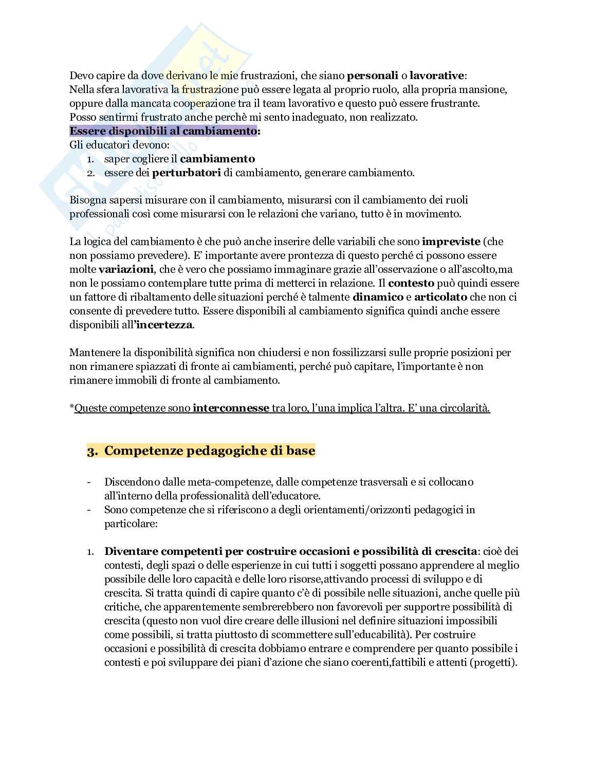 Riassunto esame Pedagogia , Prof. De Luigi Rosita, libro consigliato Competenza pedagogica e progettualità educativa, Lorena Milani Pag. 6