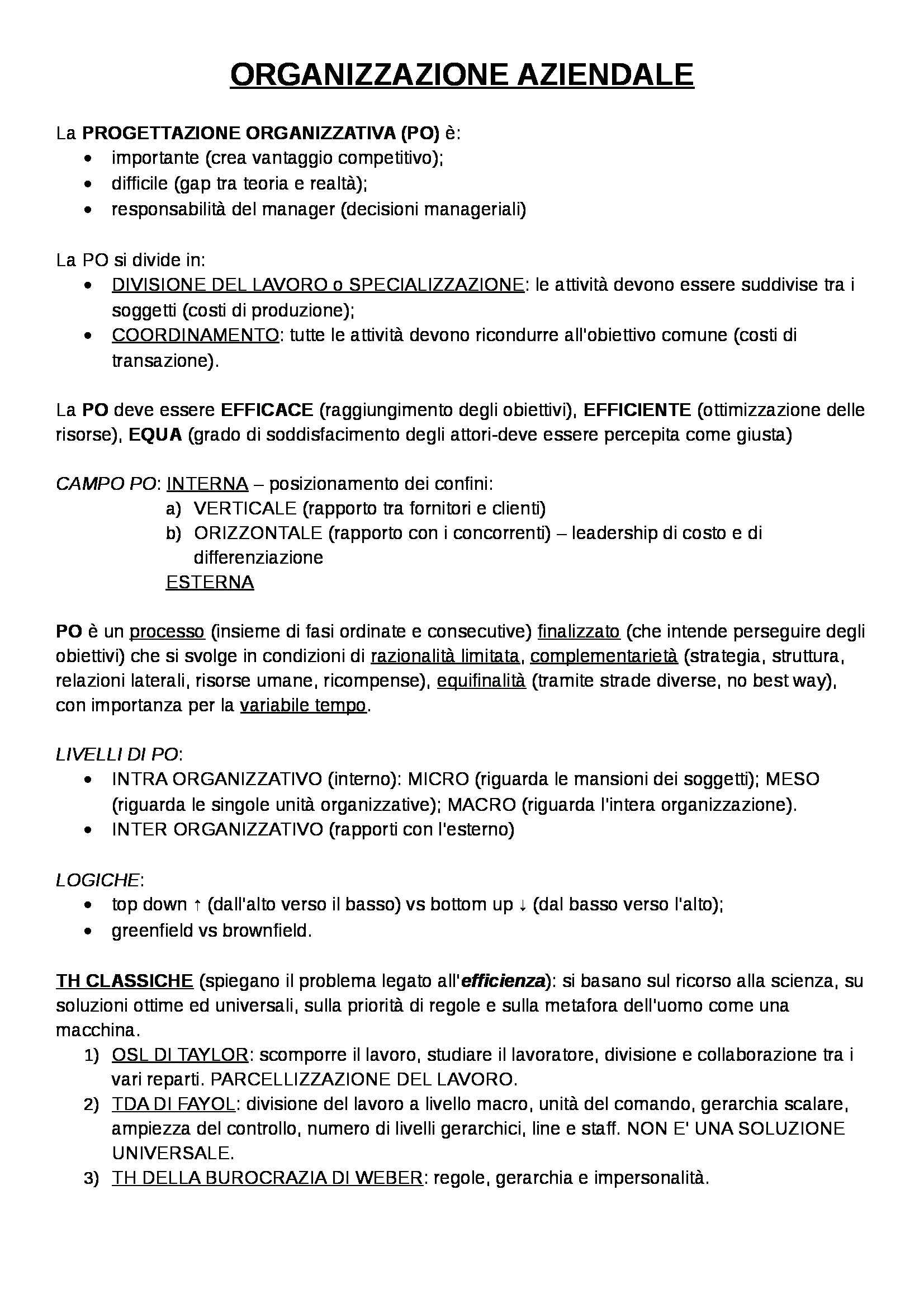 Organizzazione aziendale - progettazione organizzativa Pag. 1
