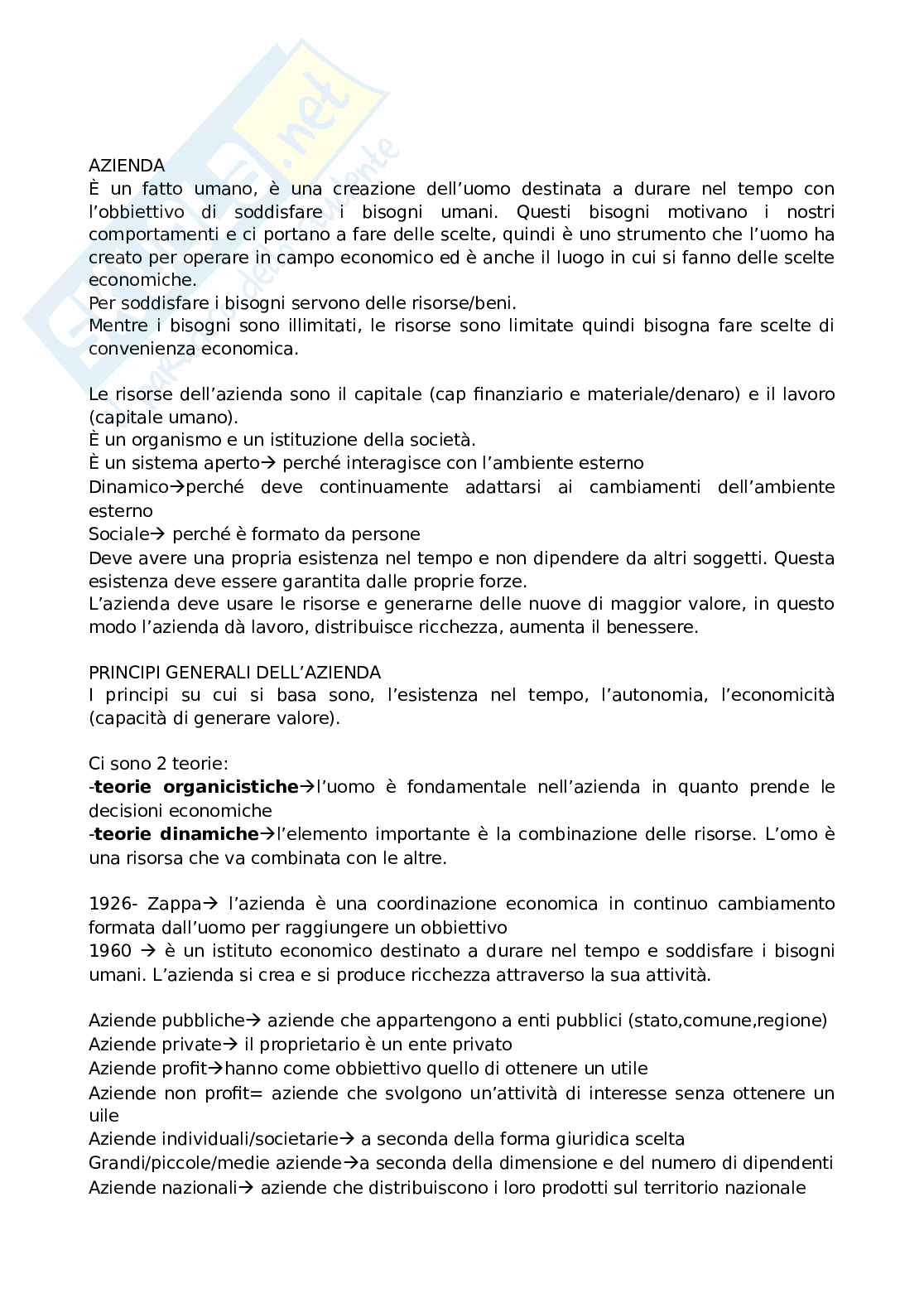 Appunti esame di Economia aziendale  Pag. 1